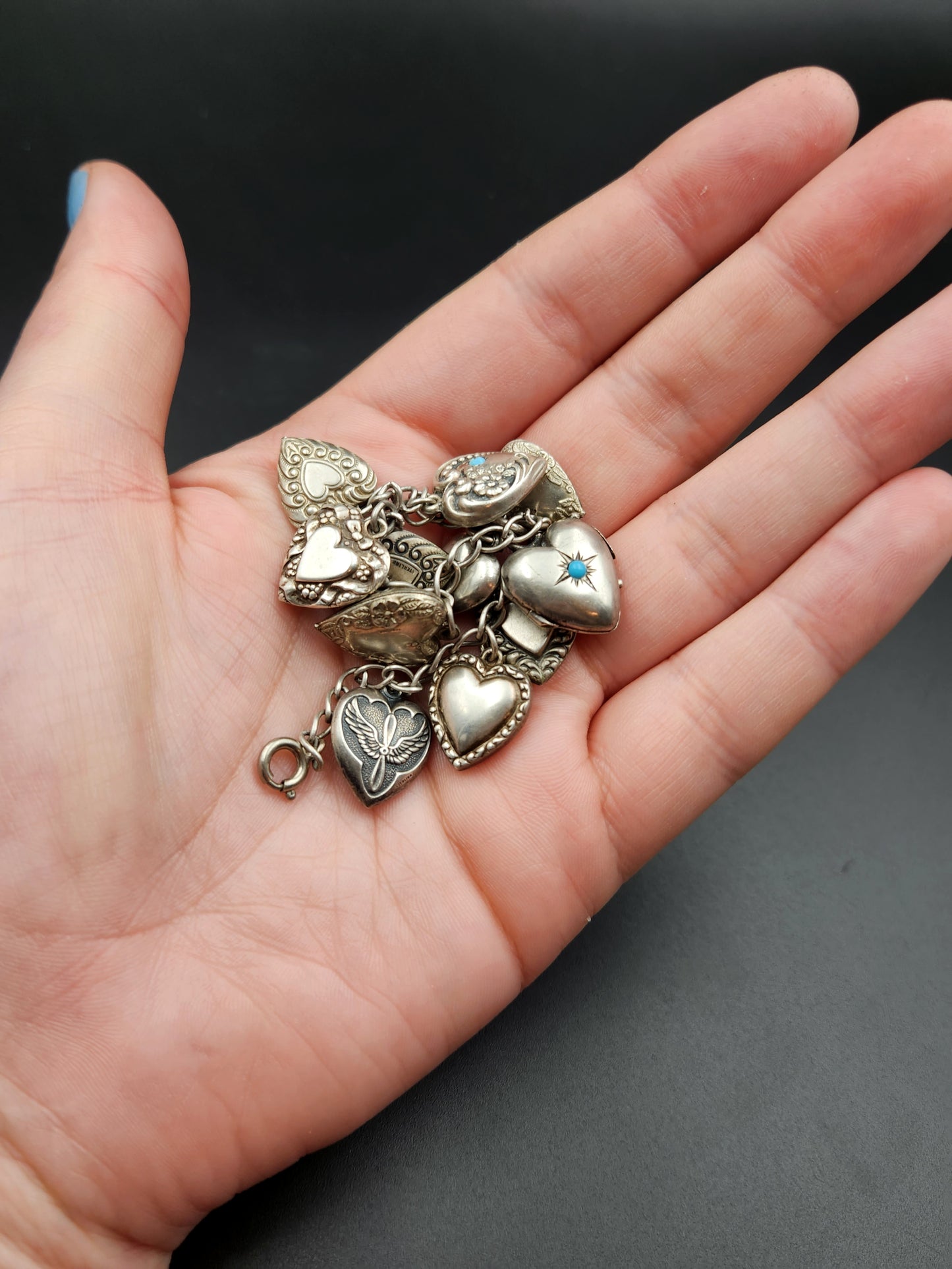 Estate Sterling Silver Heart Charm Bracelet