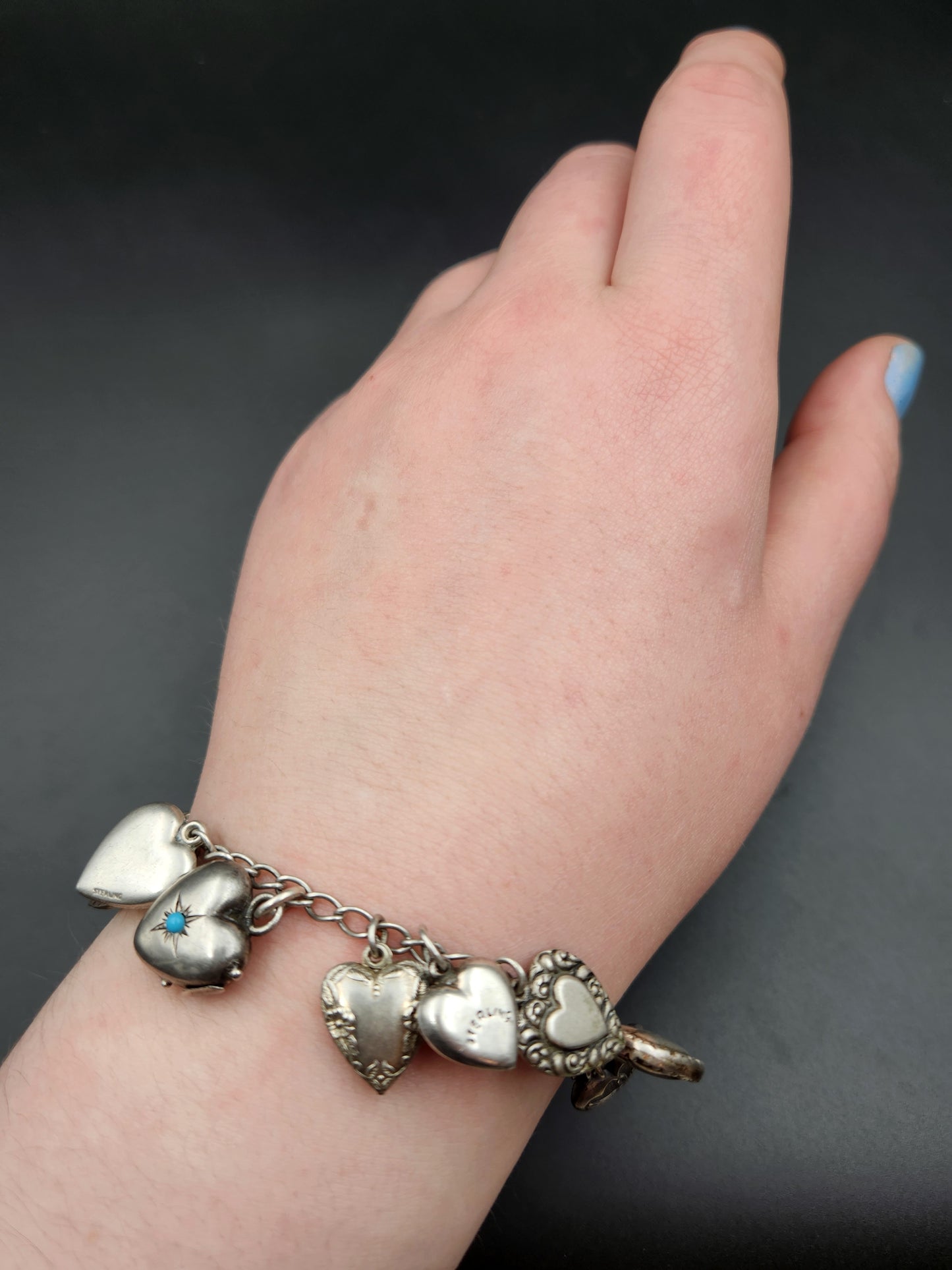 Estate Sterling Silver Heart Charm Bracelet