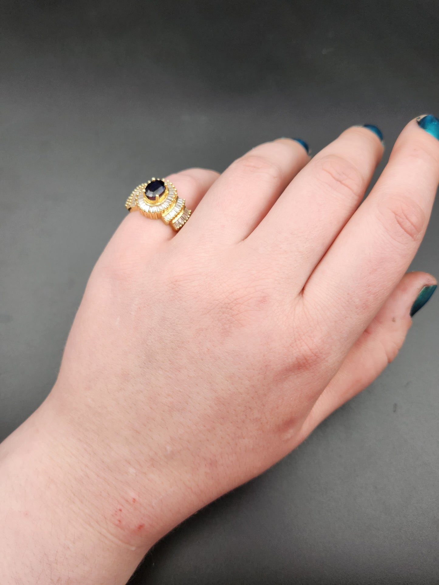 SOLD Estate 14K, Sapphire & Diamond Cocktail Ring