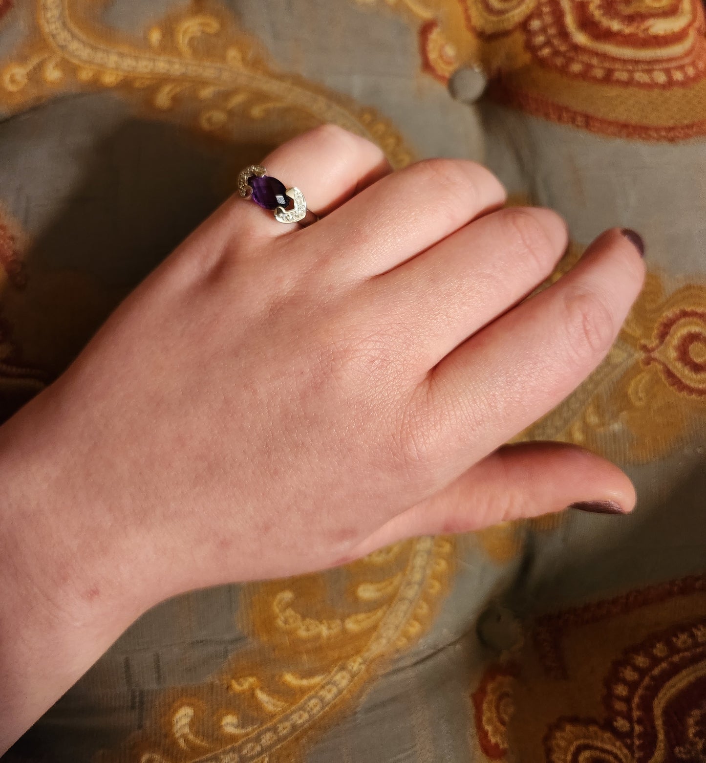 Estate 14K, Diamond & Amethyst Ring