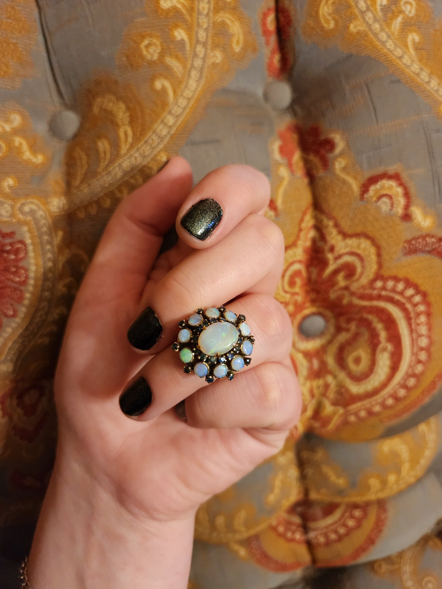 SOLD 18K, Opal & Sapphire Cocktail Ring