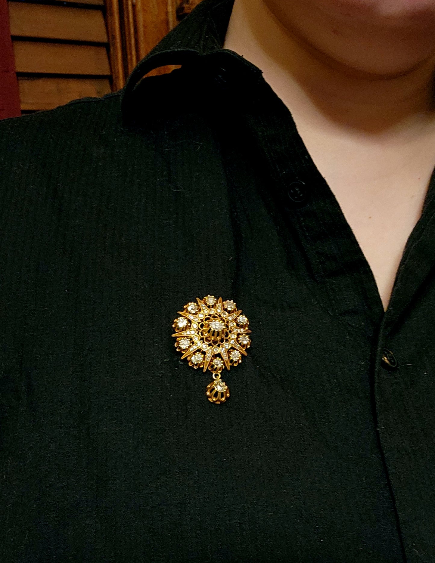 Antique 14K & Diamond Brooch