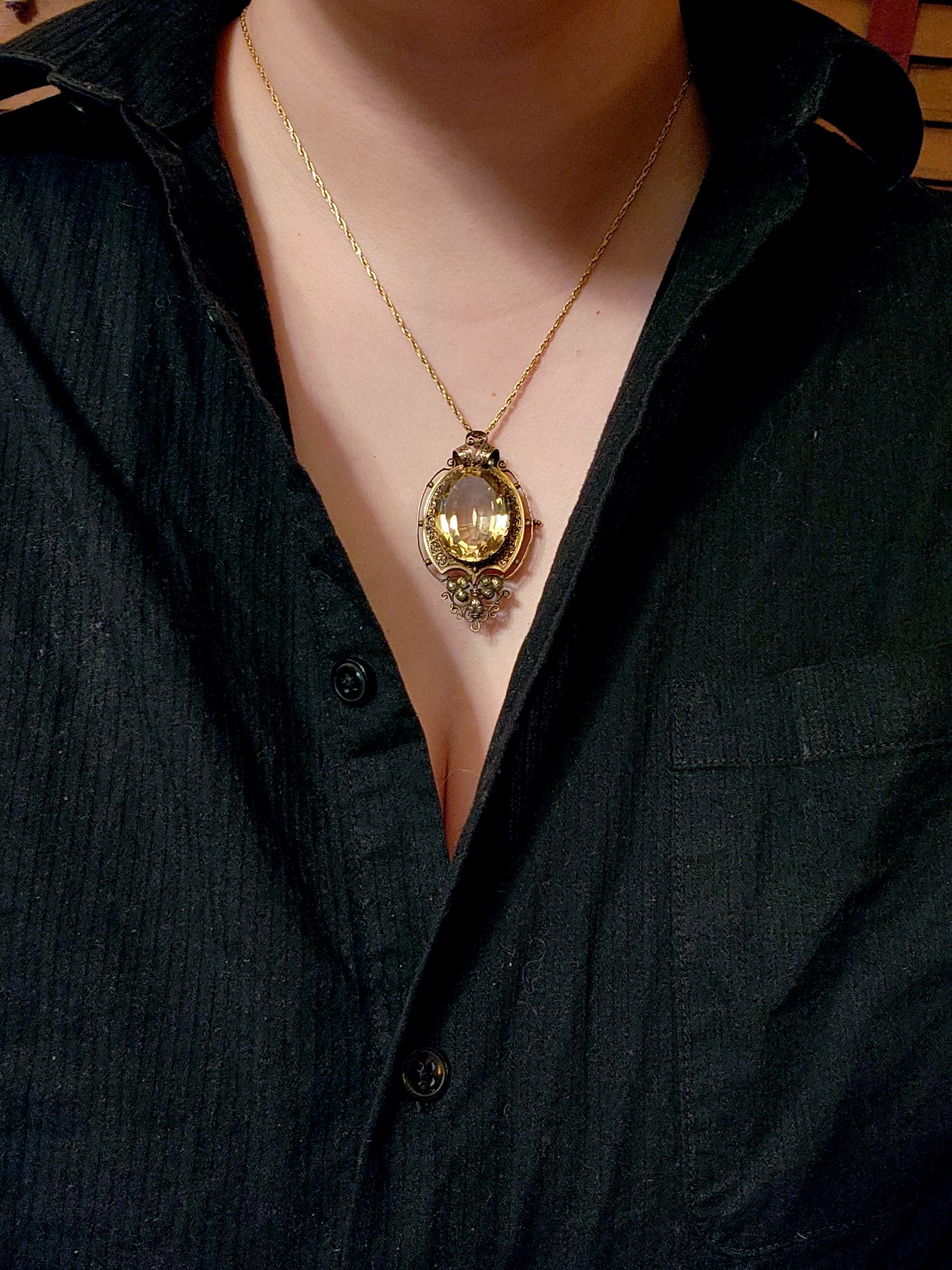 Antique Victorian 14K & Citrine Locket Back Brooch K
