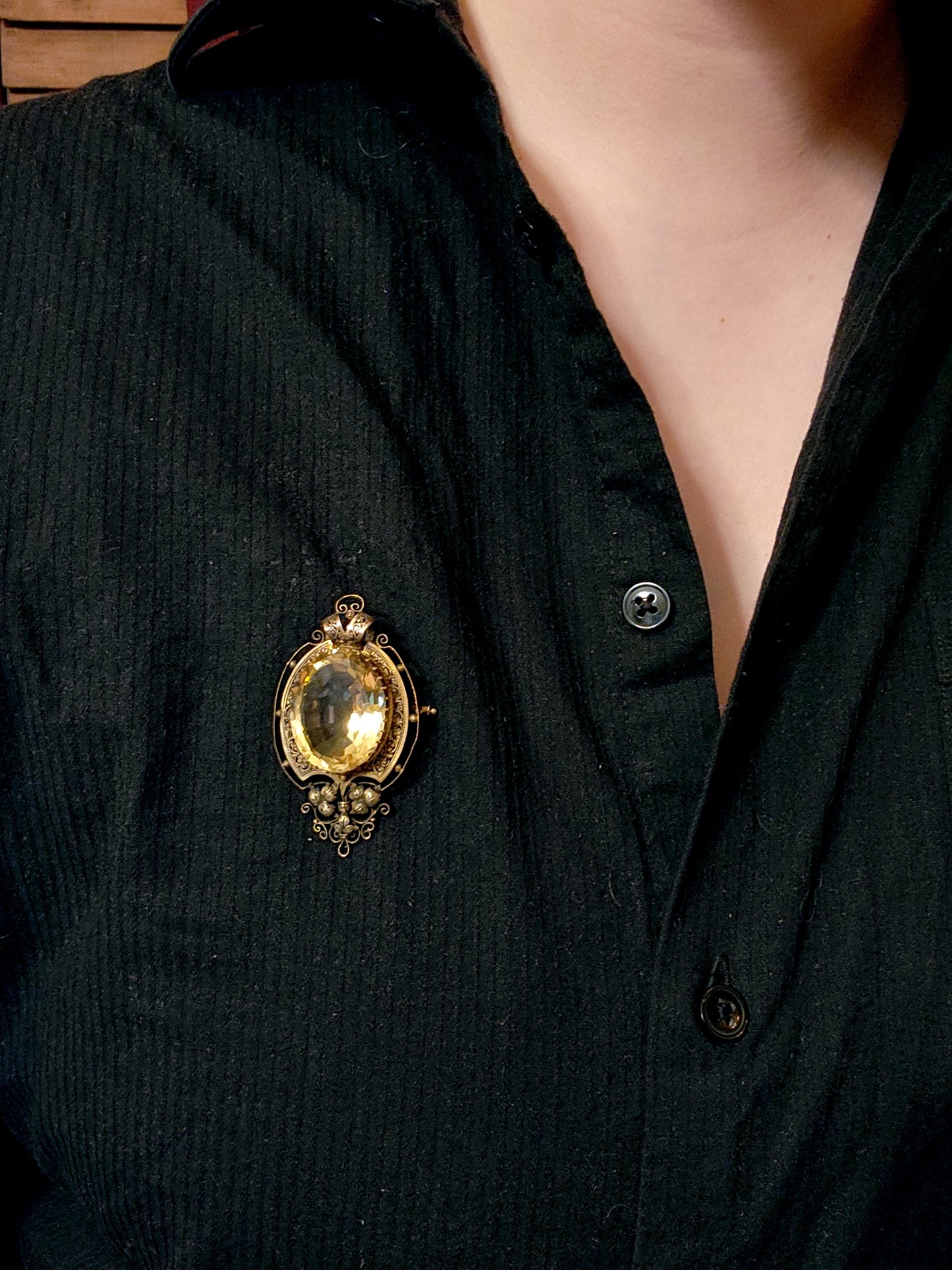 Antique Victorian 14K & Citrine Locket Back Brooch K