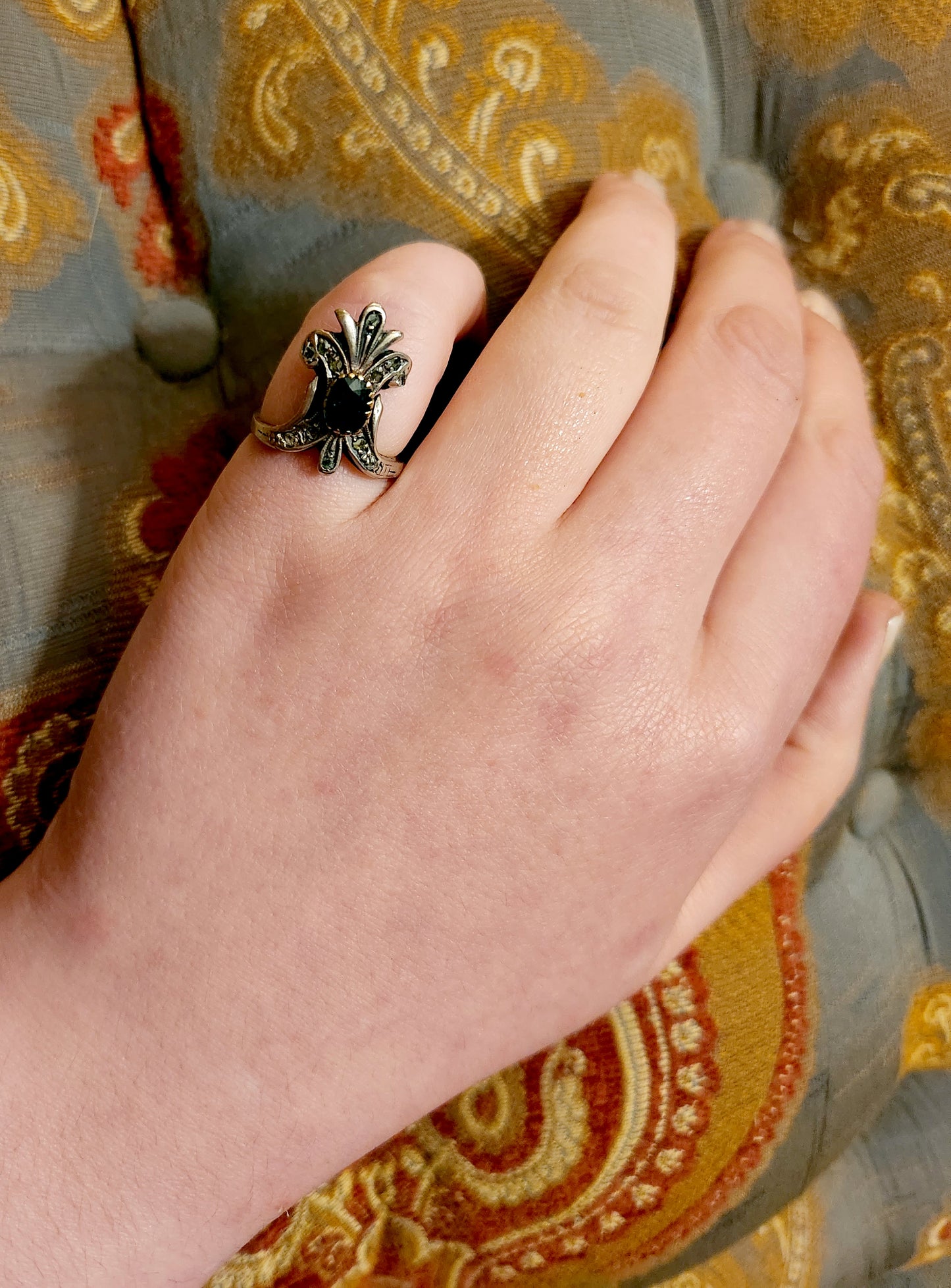 Antique French 18K, Silver, Diamond & Sapphire Duchess Ring