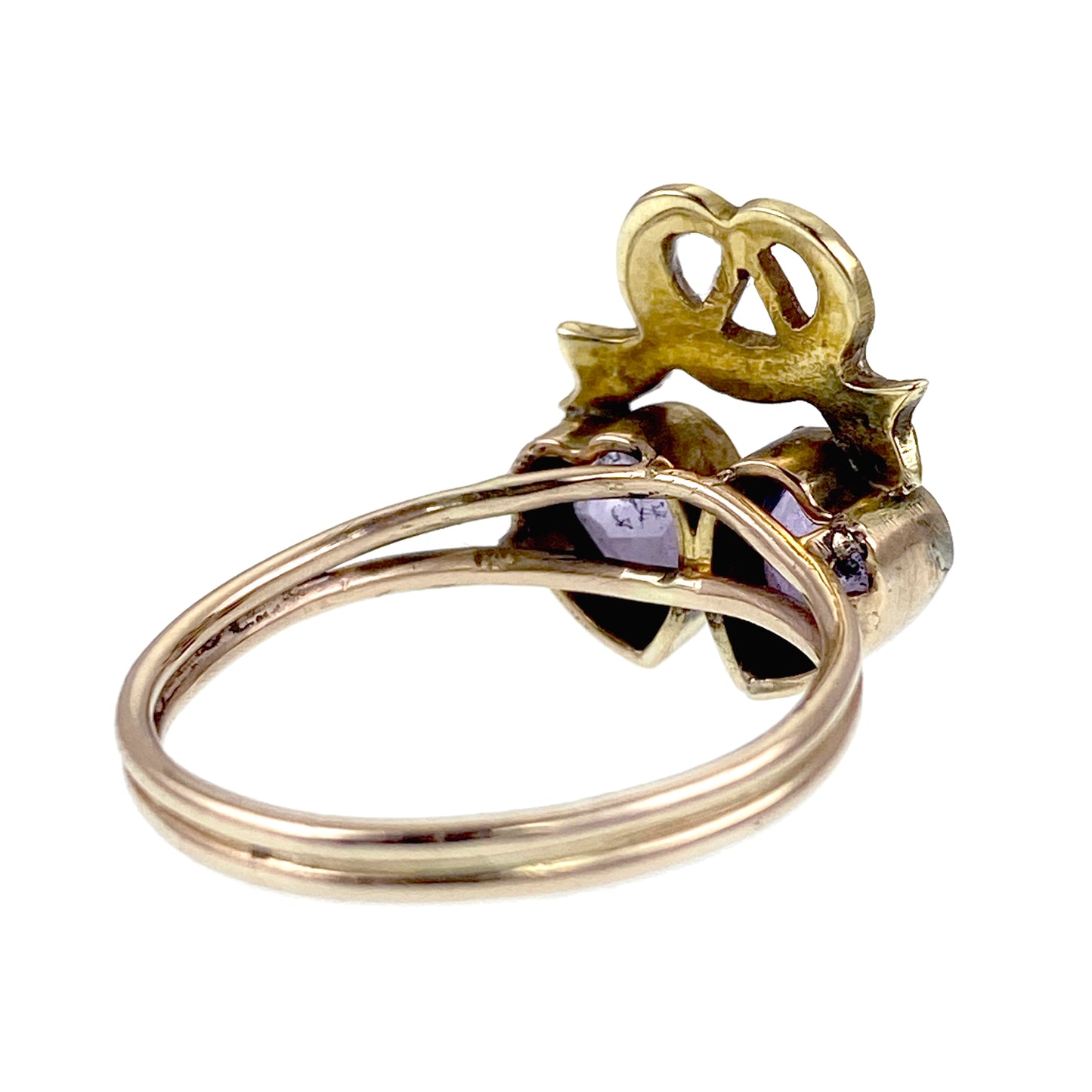Antique 14K, Amethyst & Seed Pearl Double Heart Conversion Ring