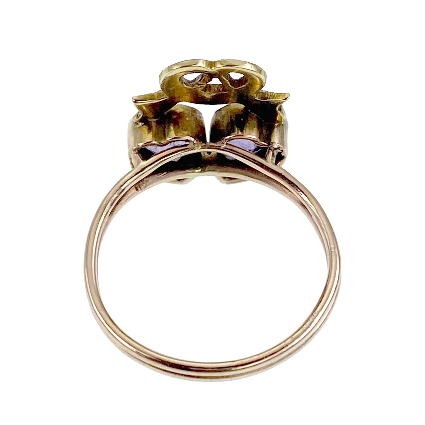 Antique 14K, Amethyst & Seed Pearl Double Heart Conversion Ring