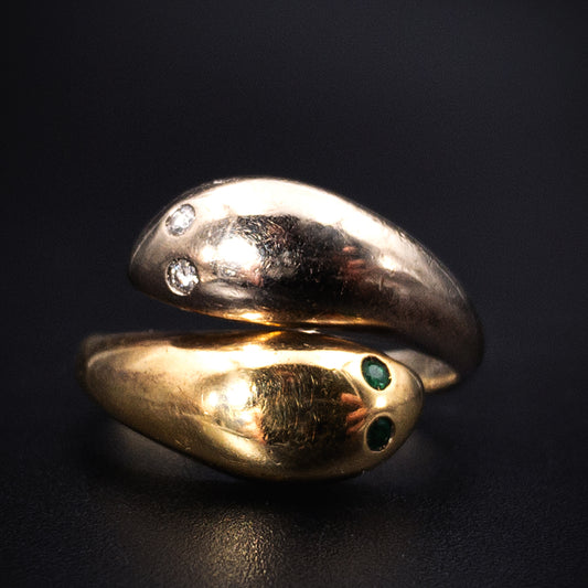 SOLD Antique Edwardian 18K, Diamond & Emerald Snake Ring K