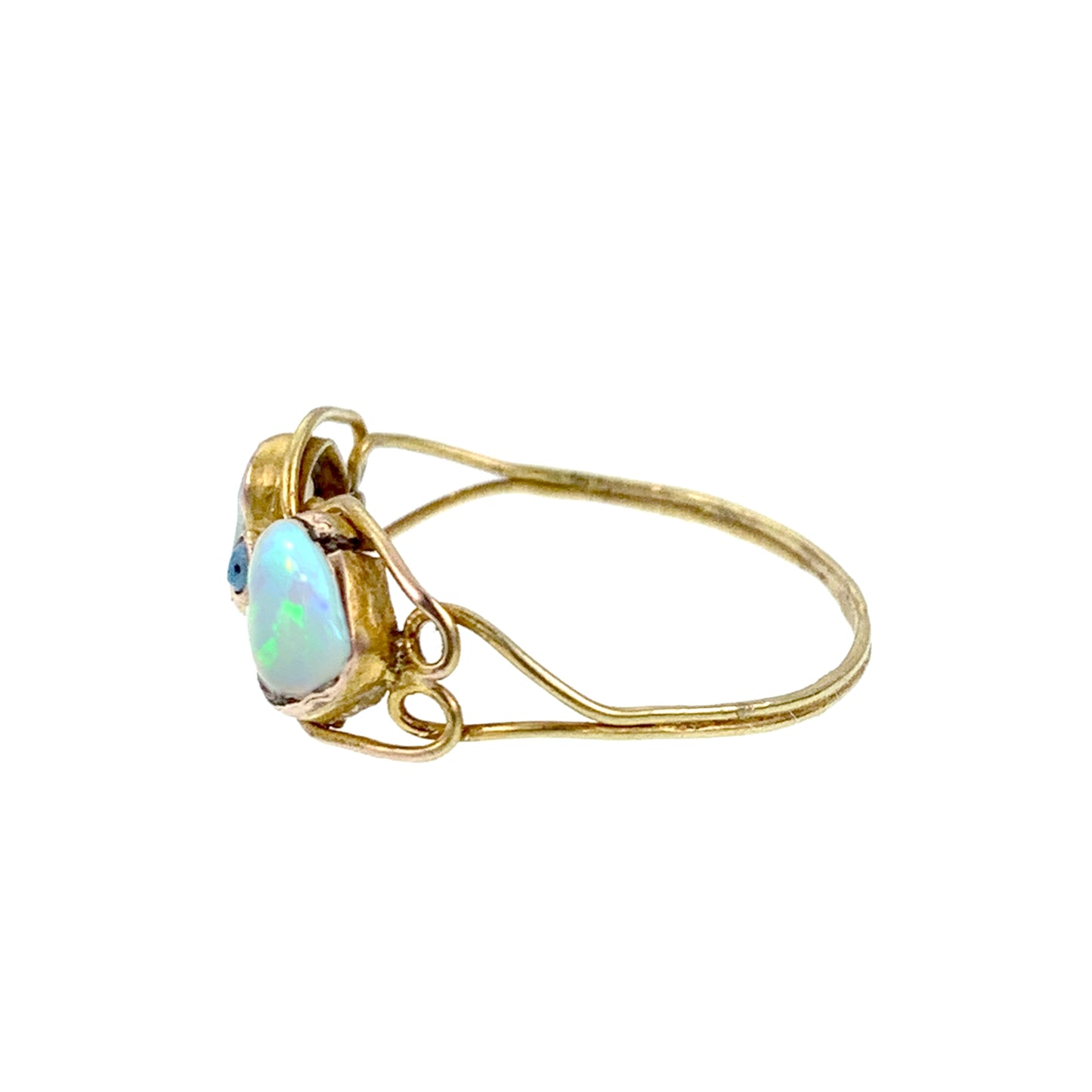 Antique 10K, Opal & Turquoise Double Heart Ring