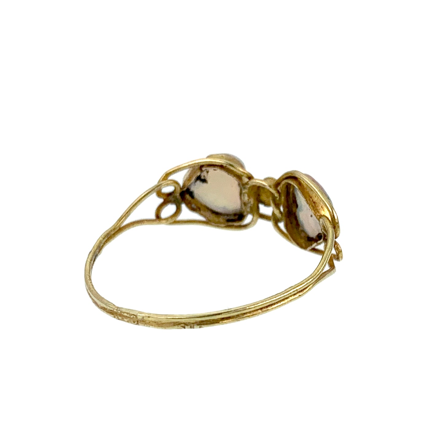 Antique 10K, Opal & Turquoise Double Heart Ring