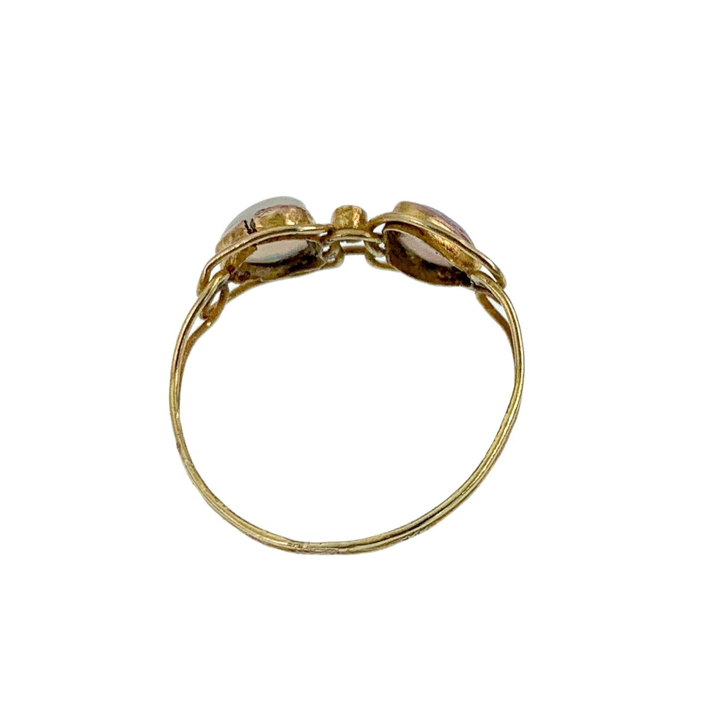 Antique 10K, Opal & Turquoise Double Heart Ring