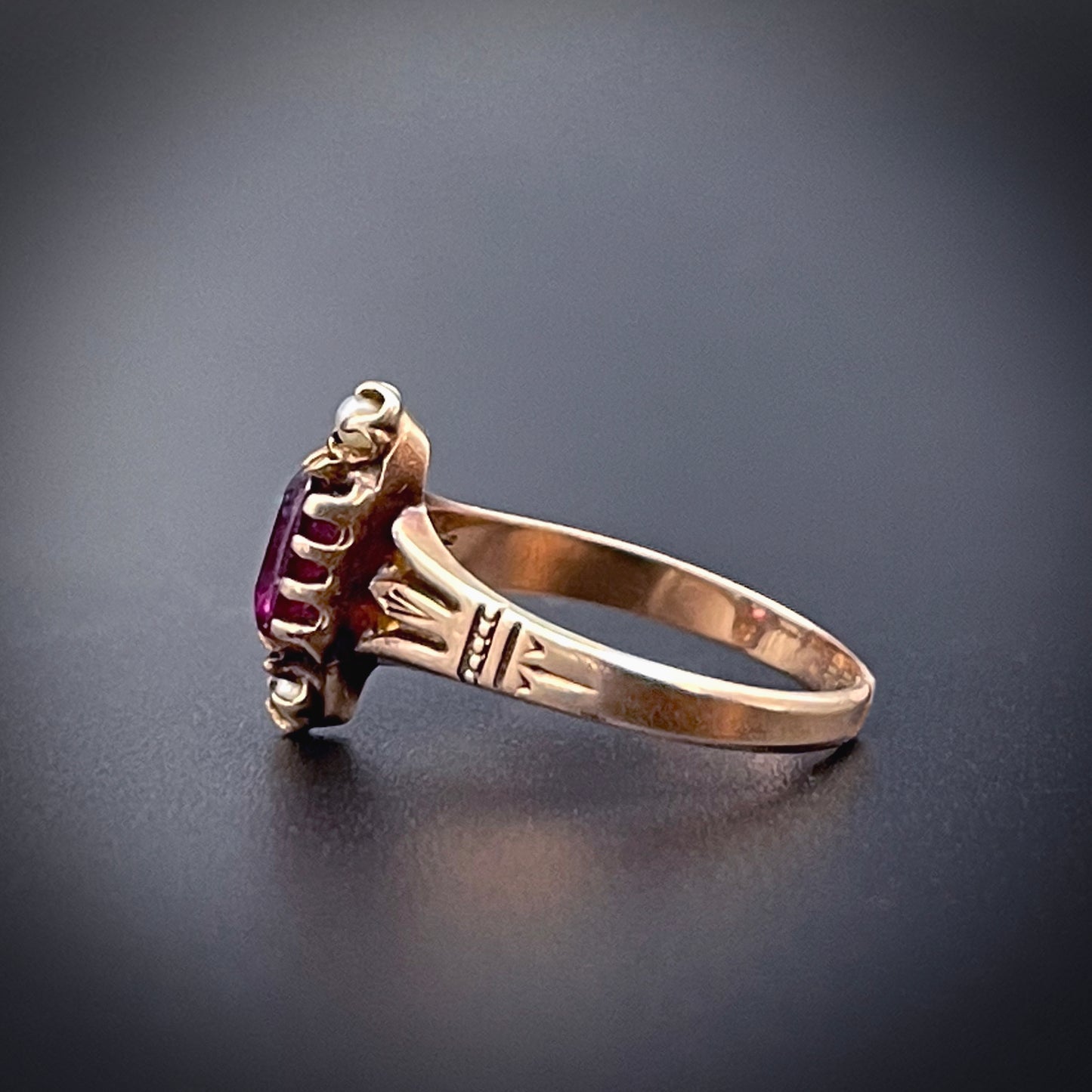 Antique Victorian 10K, Pink Tourmaline & Seed Pearl Ring