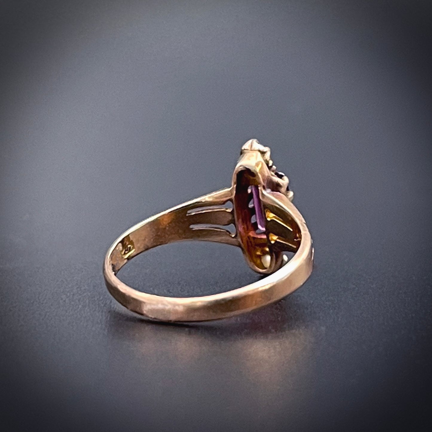 Antique Victorian 10K, Pink Tourmaline & Seed Pearl Ring