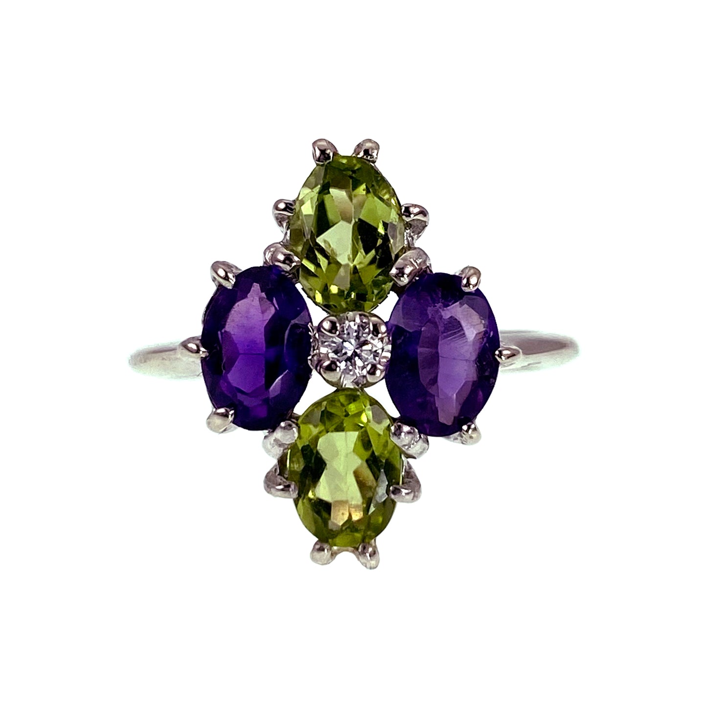 14K Diamond, Amethyst & Peridot (Modern Suffragette) Ring