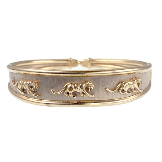 Sold Estate Mexican 14K Gold Panther Bangle Bracelet