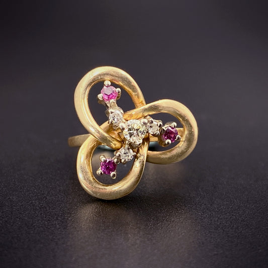 14K, Diamond & Ruby Love Knot Ring