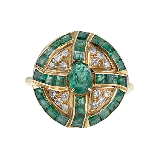 SOLD Vintage 18K, Diamond & Emerald Cocktail Ring