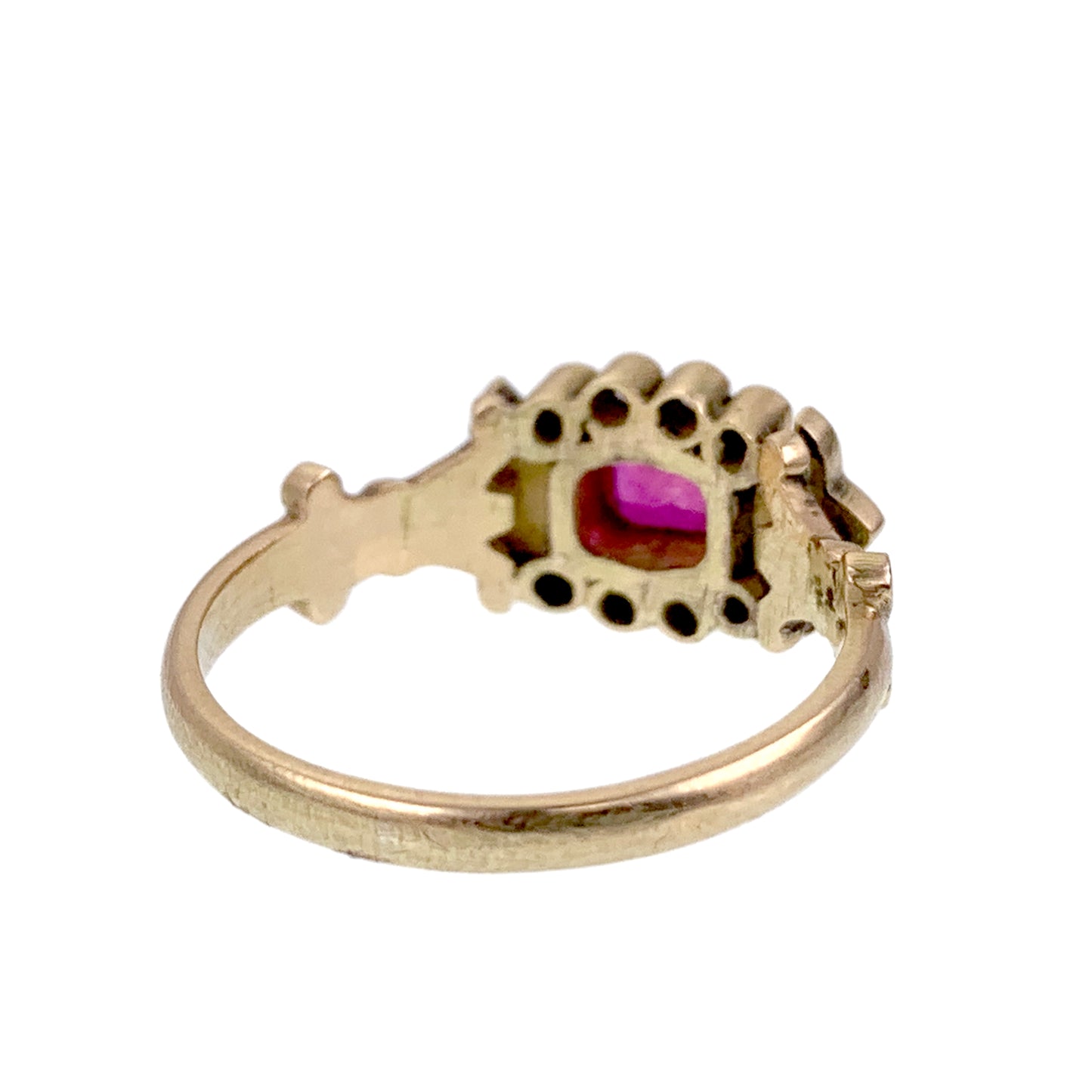 SOLD Vintage 18K, Diamond, Ruby & Enamel Ring