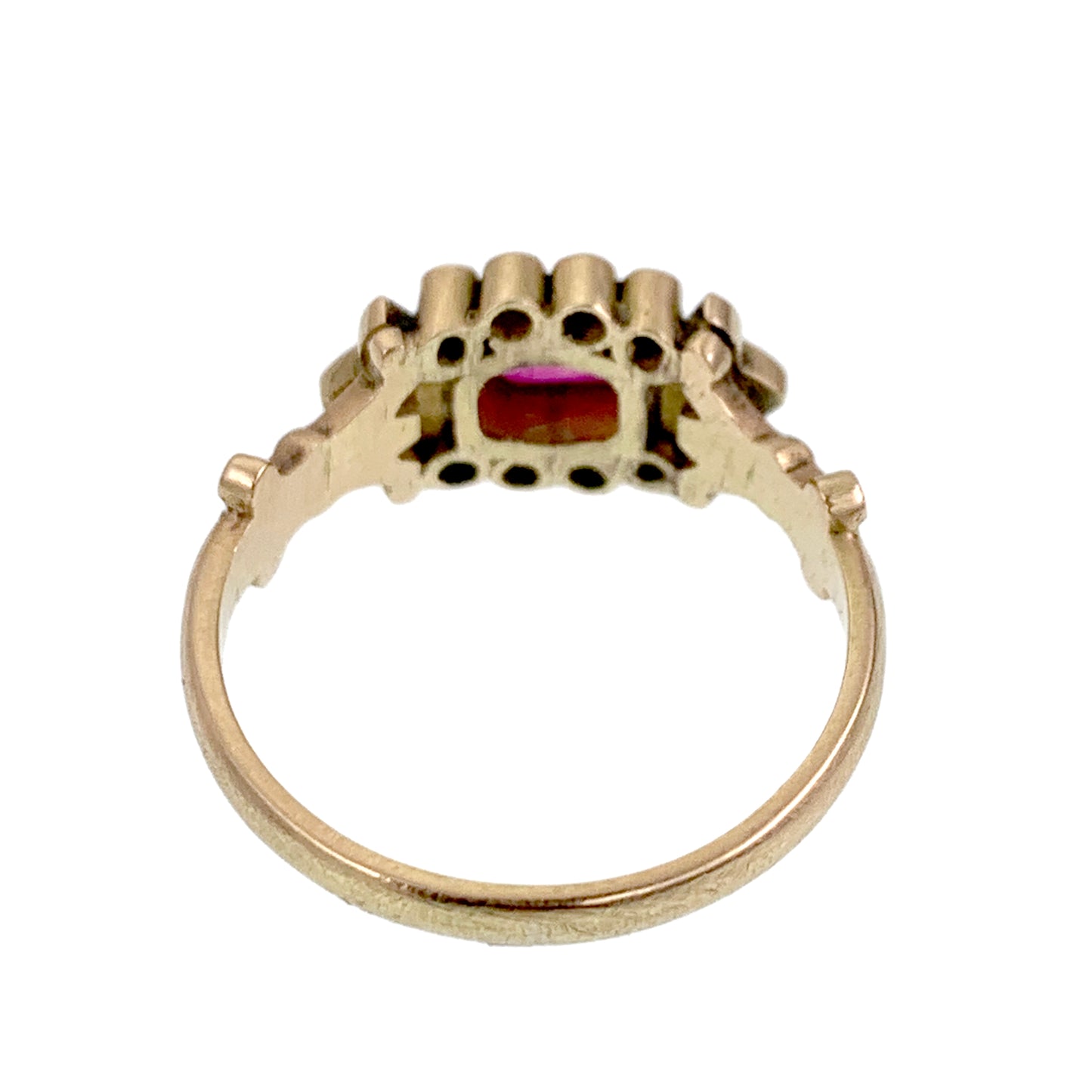 SOLD Vintage 18K, Diamond, Ruby & Enamel Ring