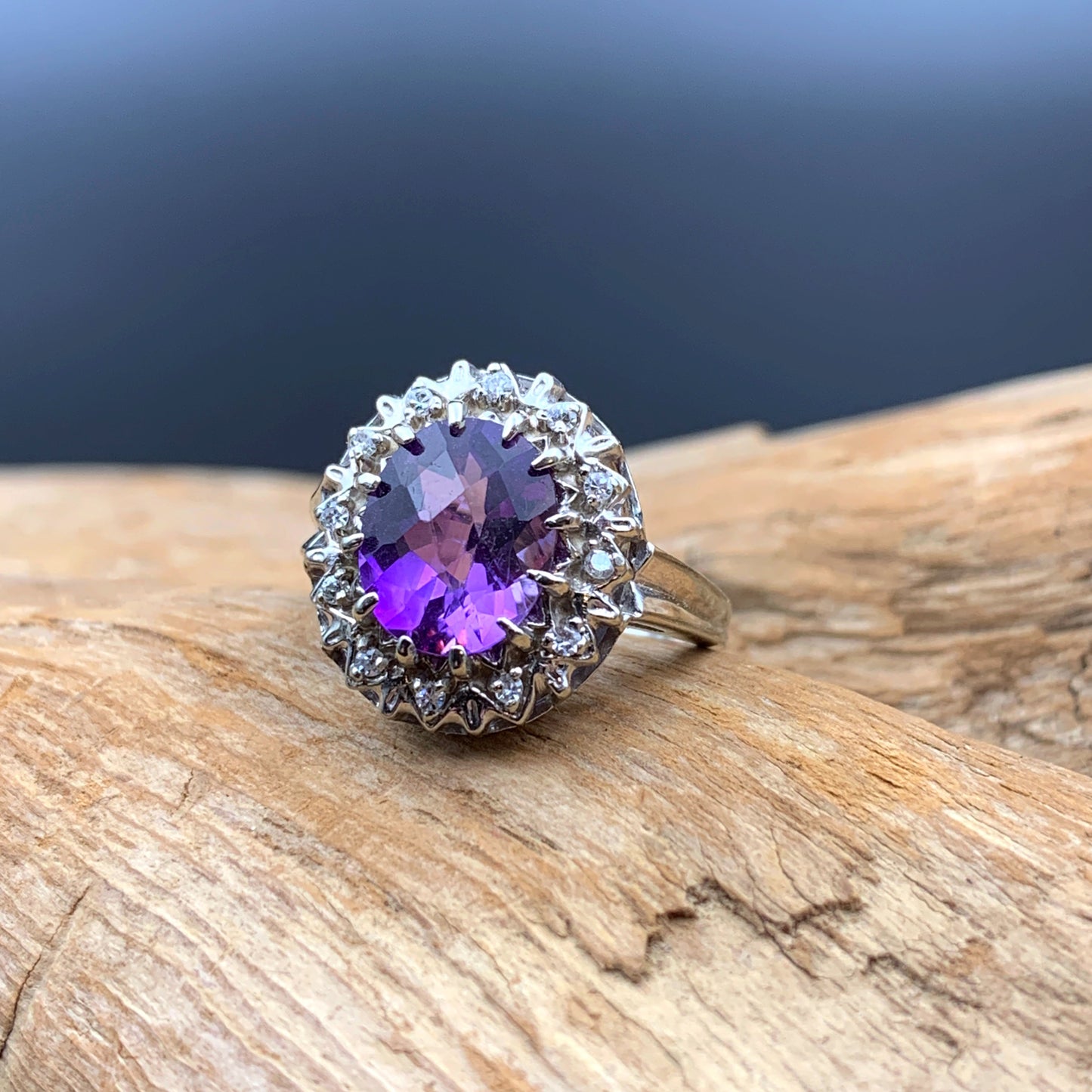 SOLD14K White Gold Diamond & Amethyst Ring
