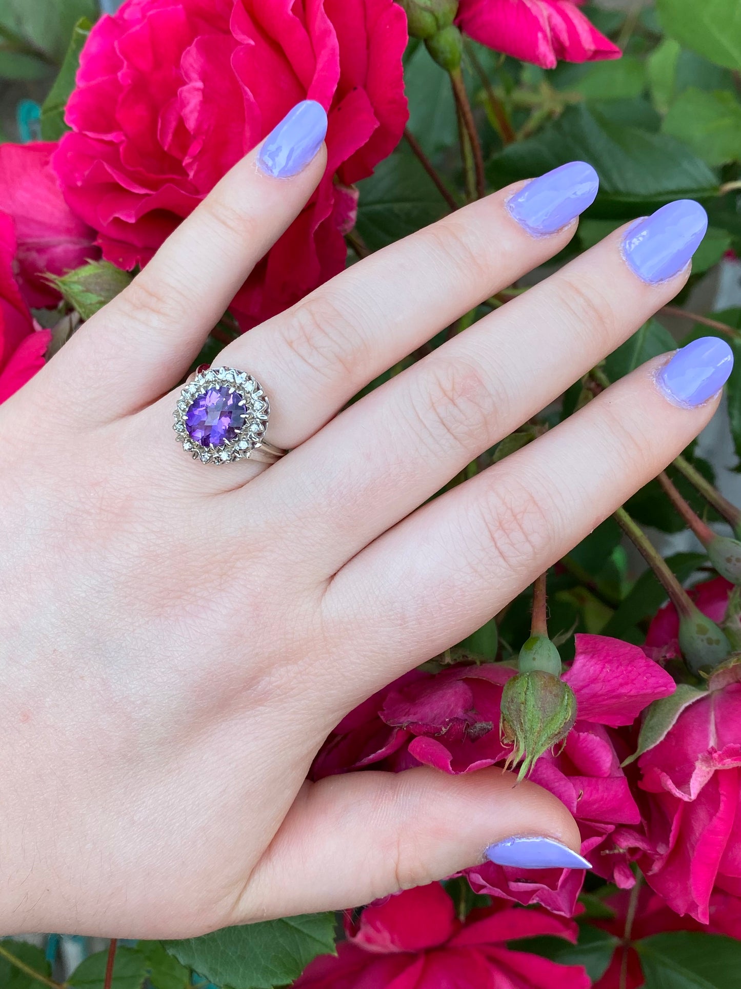 SOLD14K White Gold Diamond & Amethyst Ring