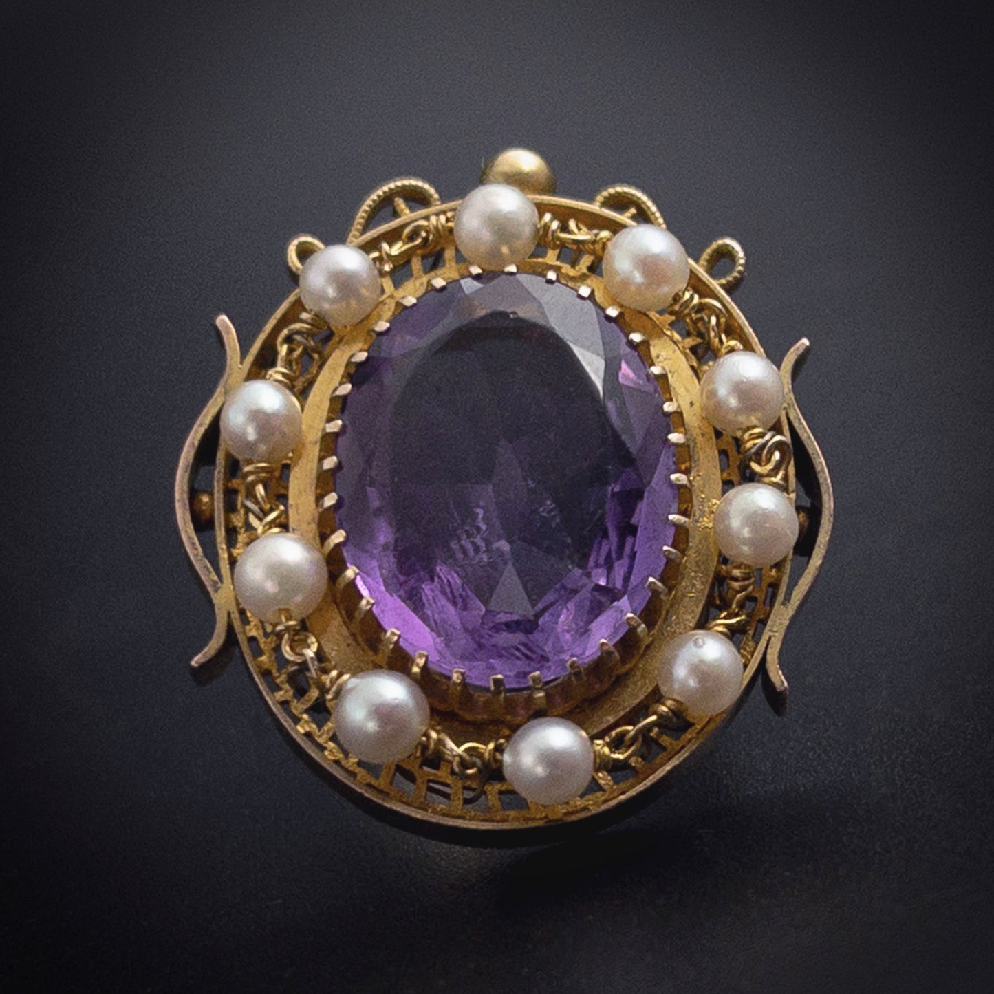 Antique 14K, Amethyst & Seed Pearl Conversion Ring