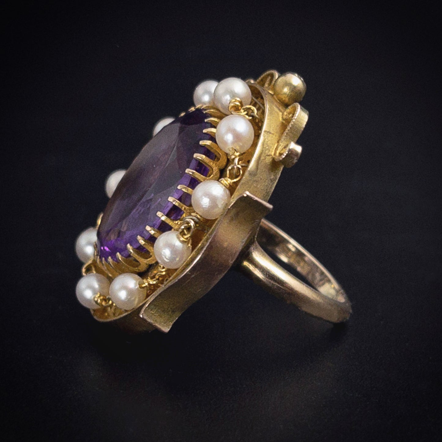 Antique 14K, Amethyst & Seed Pearl Conversion Ring