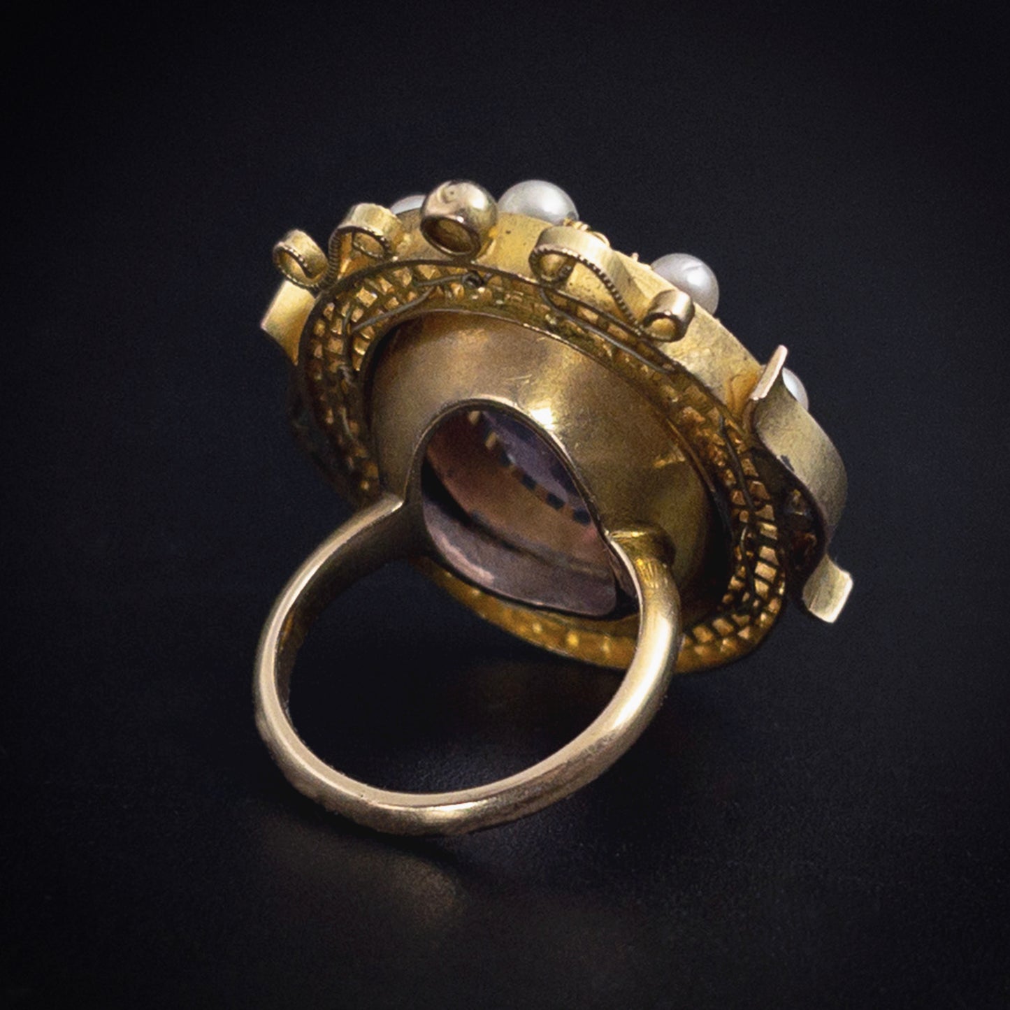 Antique 14K, Amethyst & Seed Pearl Conversion Ring