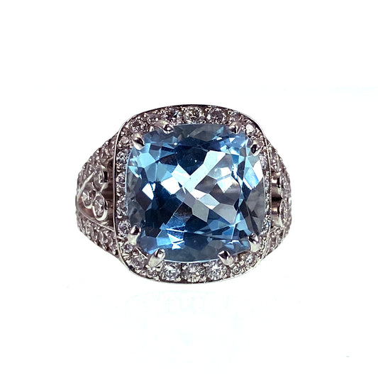 SOLD Opulent 18K & 6.15ct Aquamarine & Diamond Ring