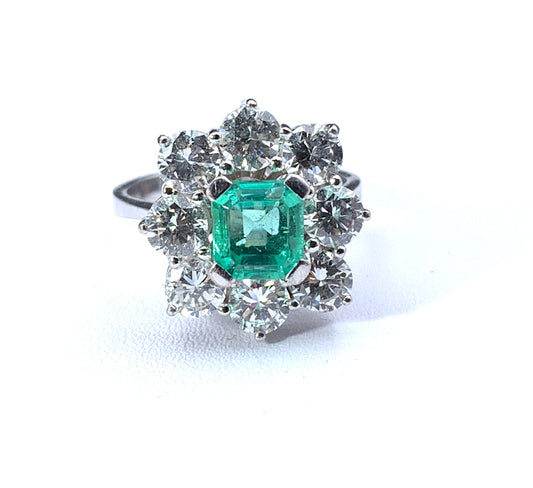 SOLD - 18K, Light Green Emerald (Beryl) & Diamond Ring