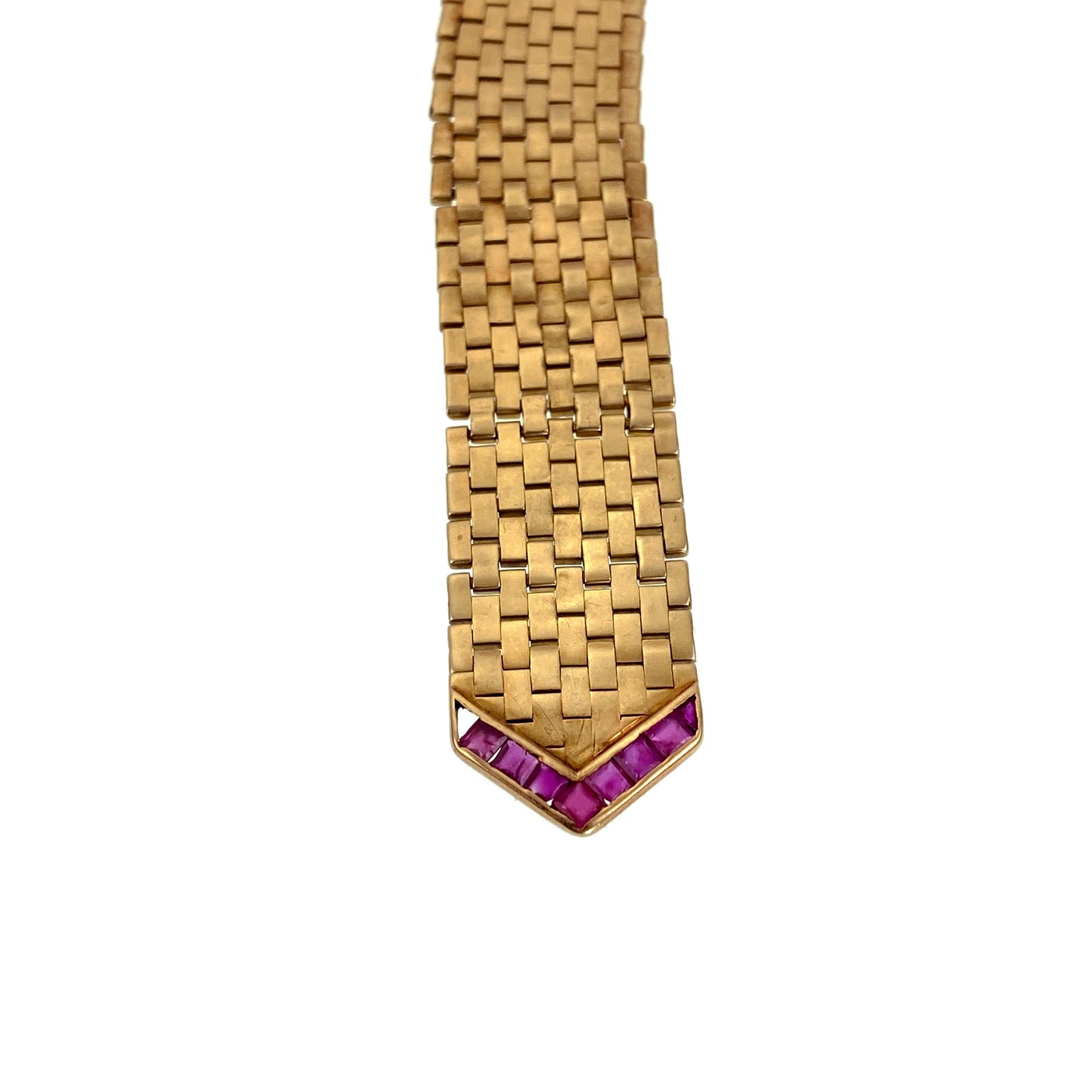 SOLD Retro 14K, Diamond & Ruby Buckle Bracelet