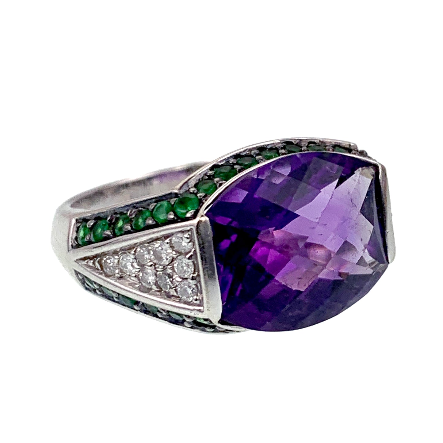 SOLD Vintage 14K, Amethyst, Diamond & Tsavorite Garnet Ring