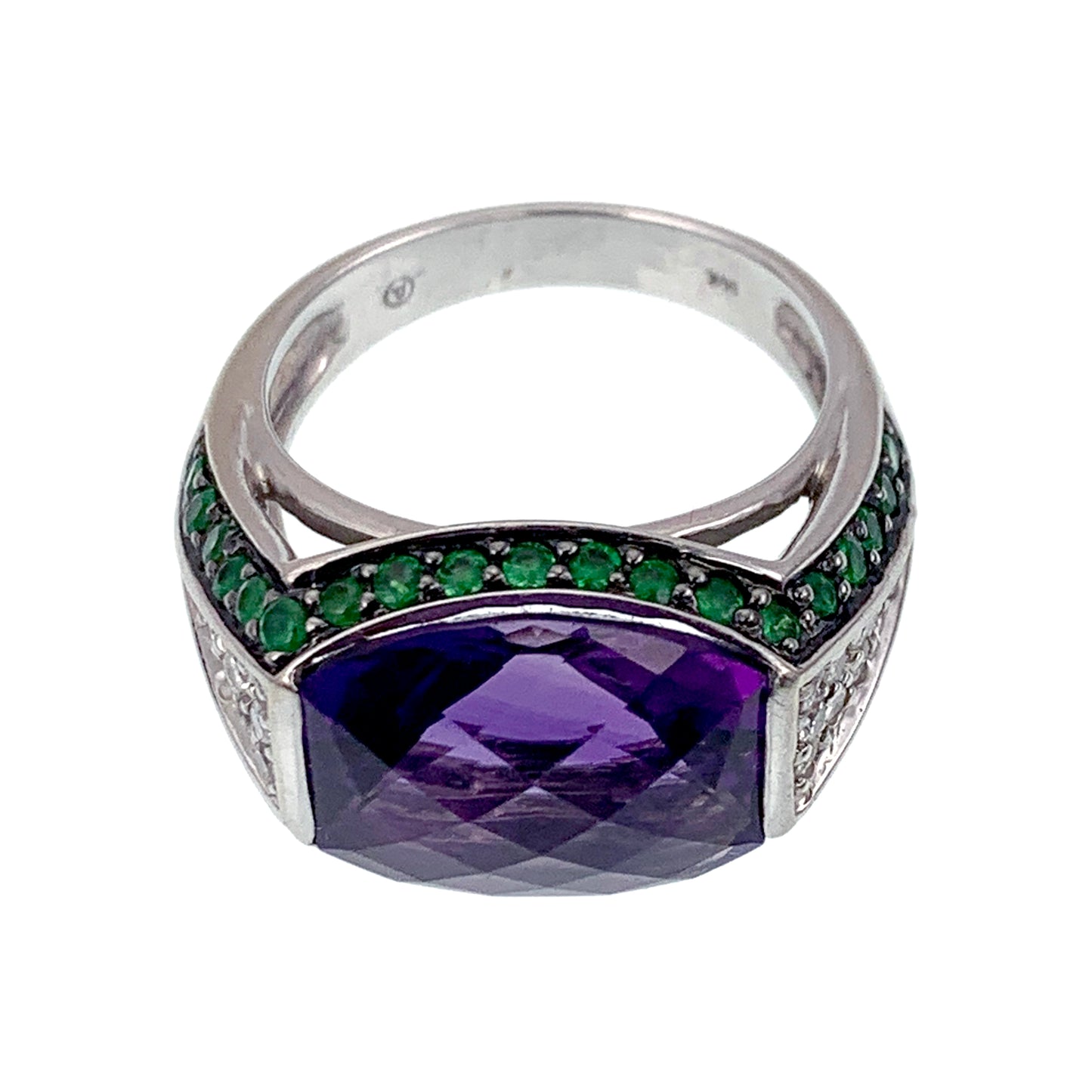 SOLD Vintage 14K, Amethyst, Diamond & Tsavorite Garnet Ring