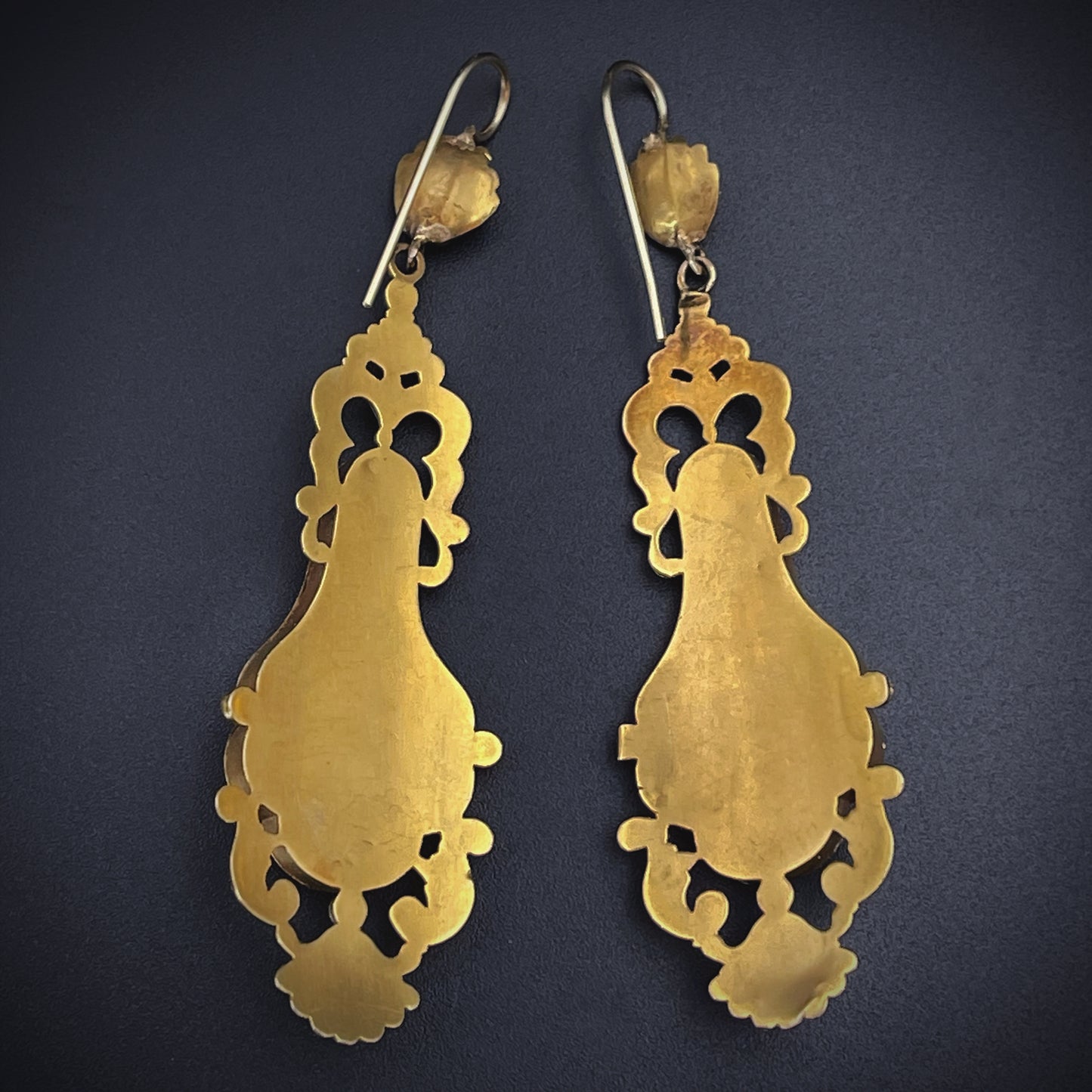 SOLD Fantastic Antique Victorian 14K, Diamond, Seed Pearl & Enamel Earrings