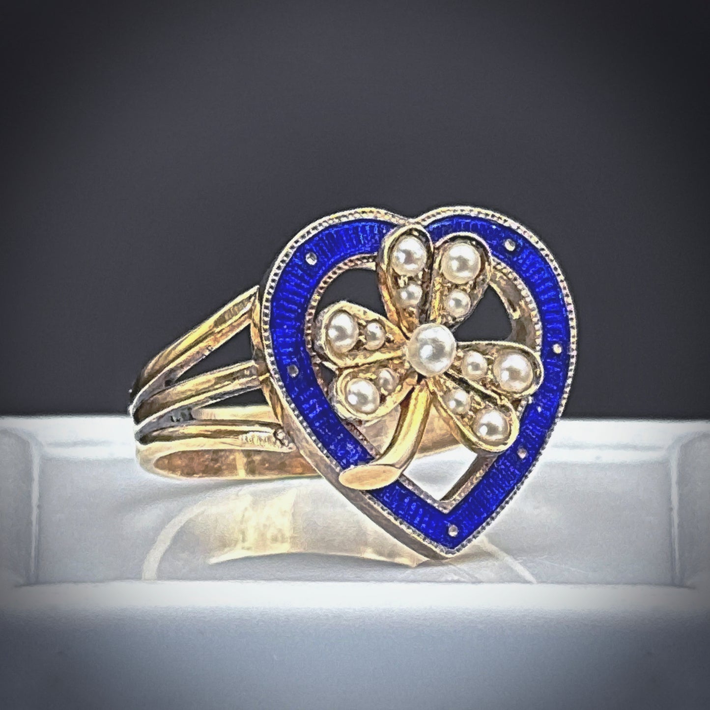 Sold: Antique 14K, Diamond, Pearl & Enamel Heart & Clover Conversion Ring K