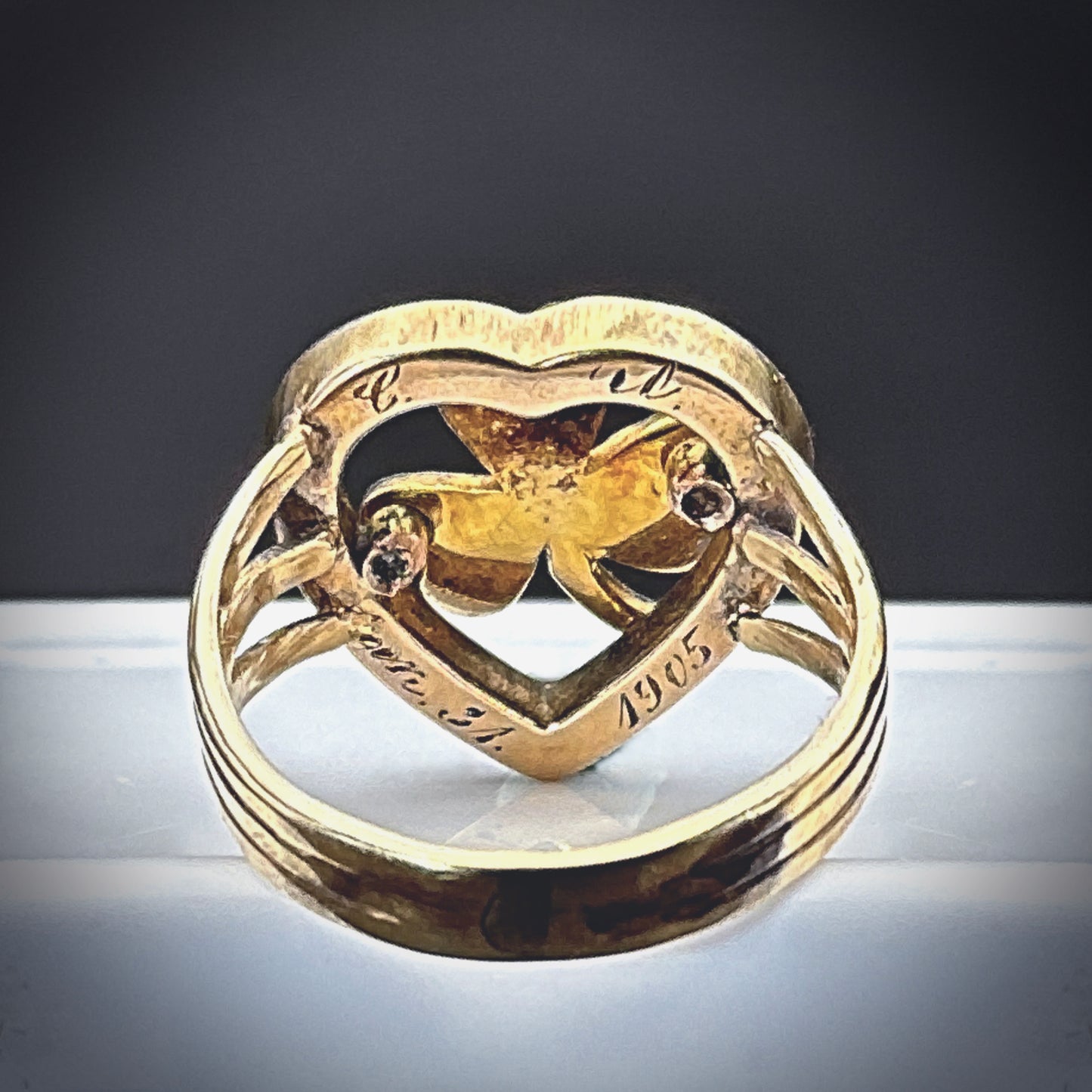 Sold: Antique 14K, Diamond, Pearl & Enamel Heart & Clover Conversion Ring K