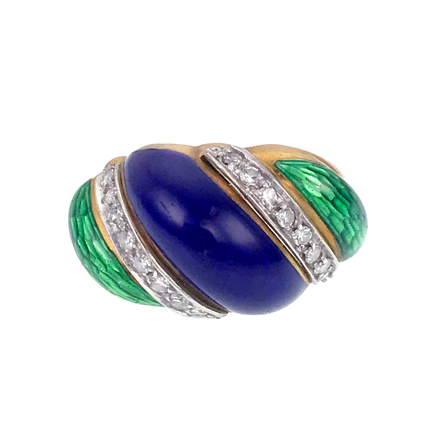 Vintage 18K, Diamond & Enamel Ring