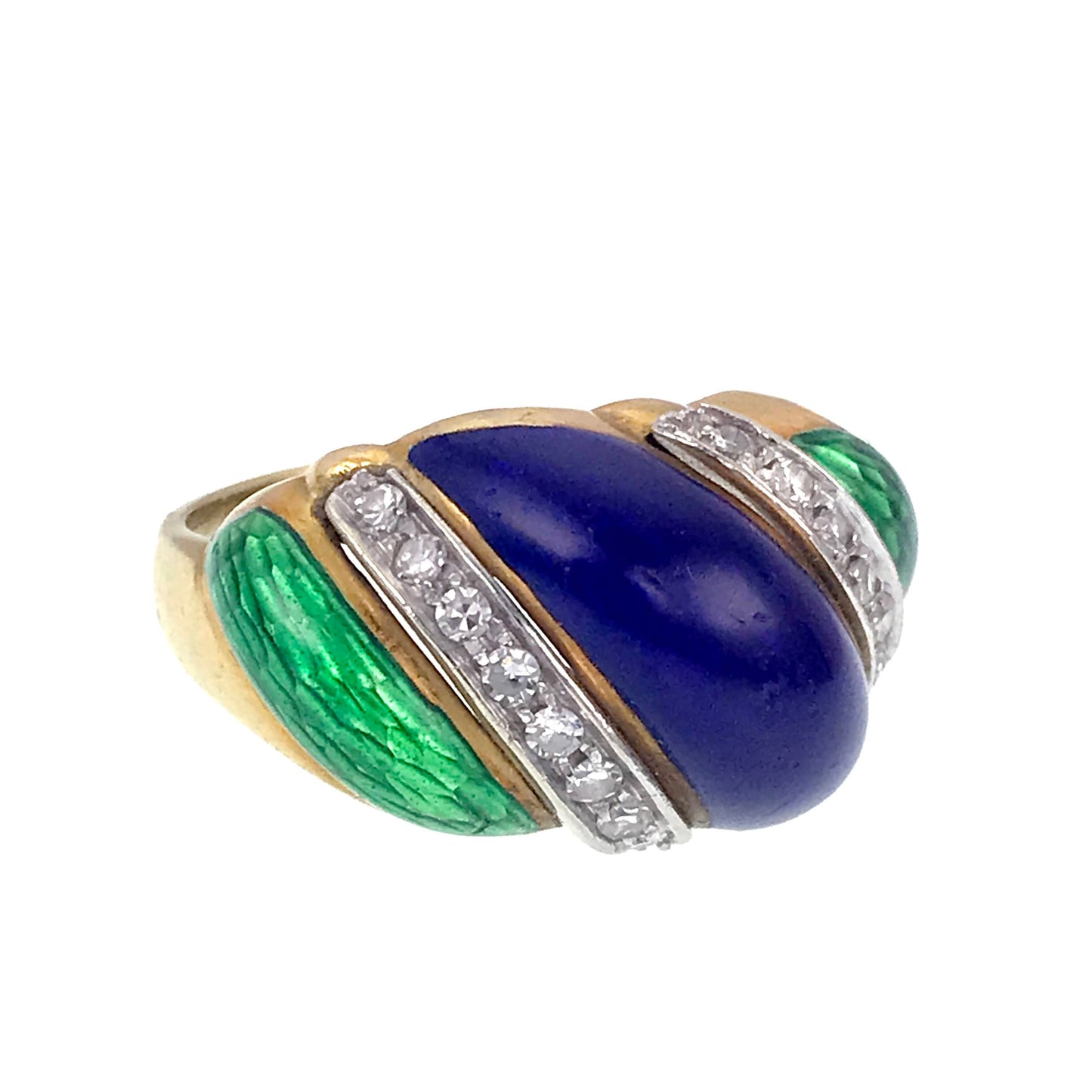 Vintage 18K, Diamond & Enamel Ring
