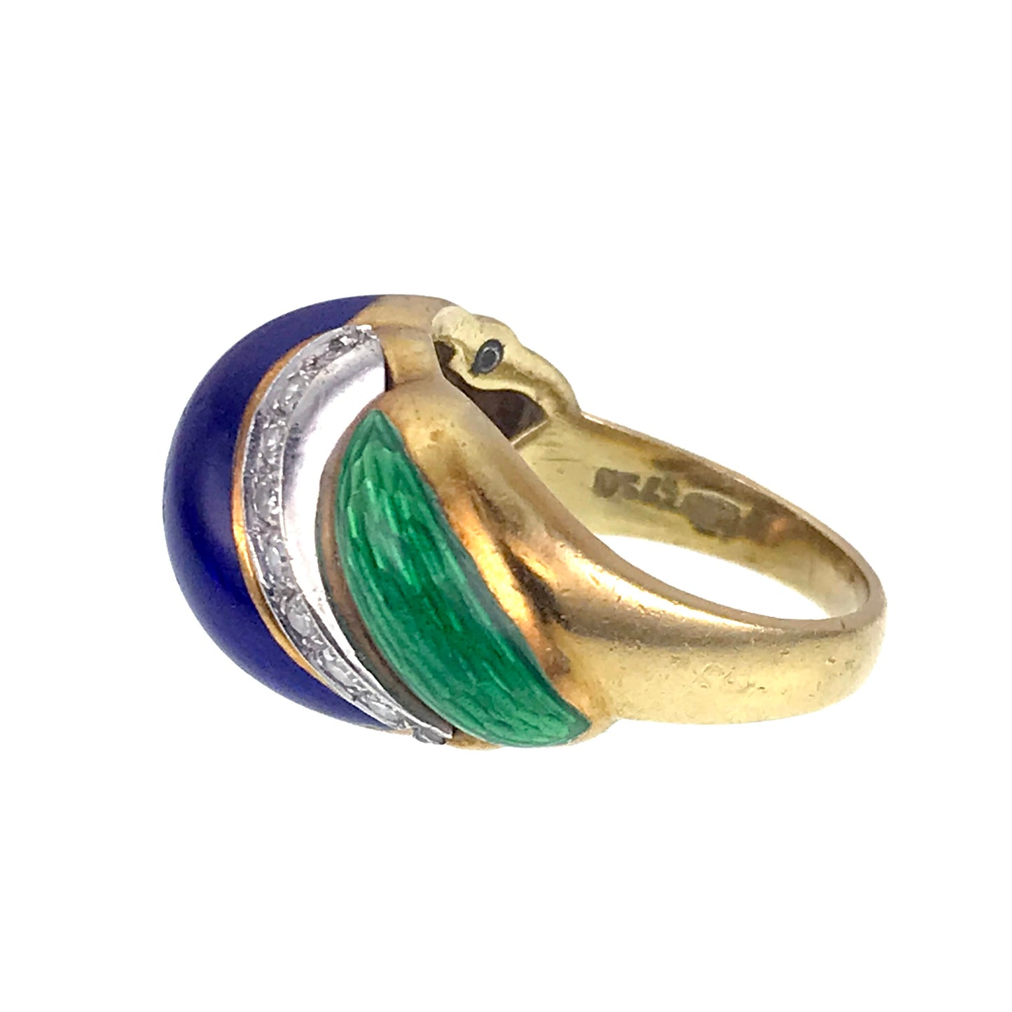 Vintage 18K, Diamond & Enamel Ring