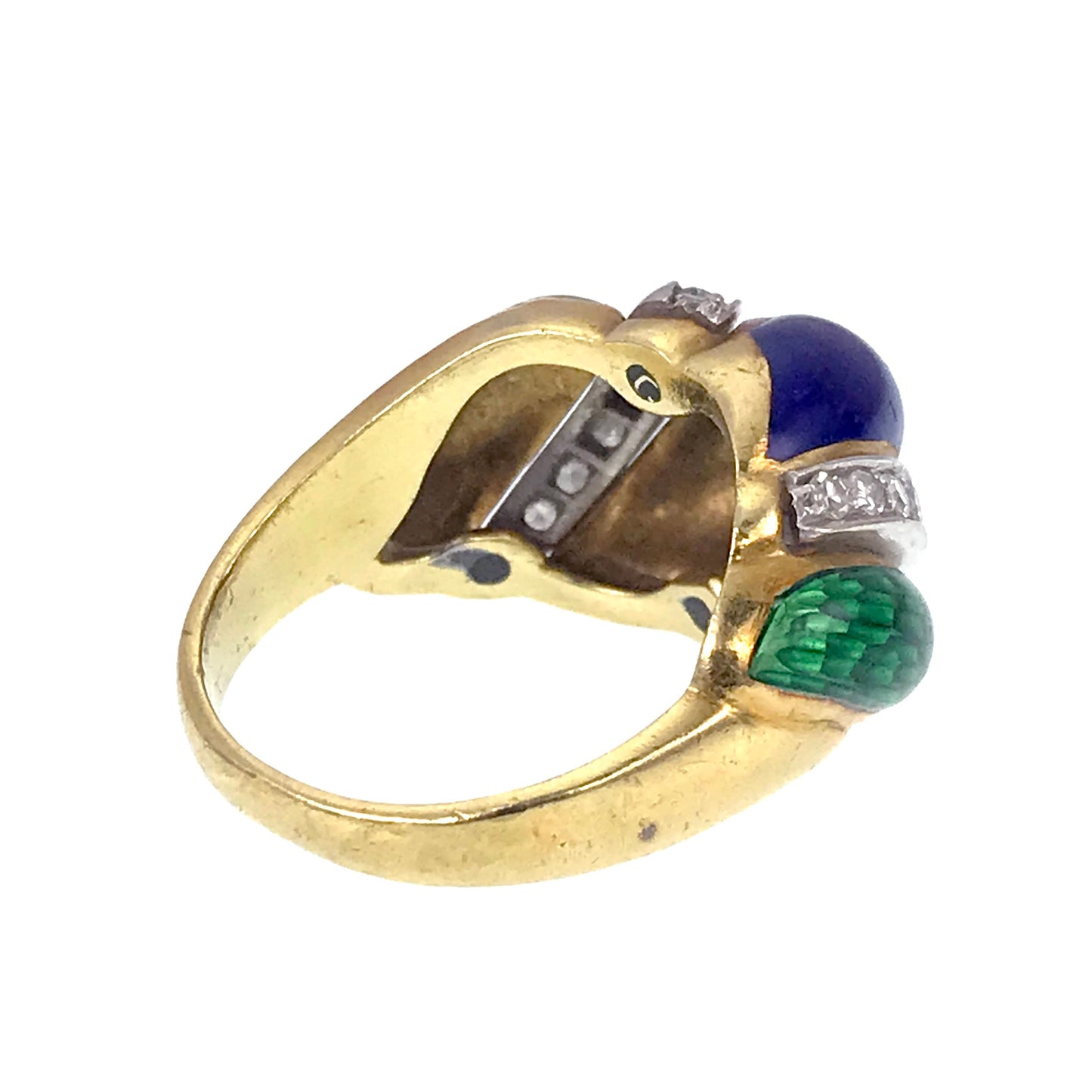 Vintage 18K, Diamond & Enamel Ring