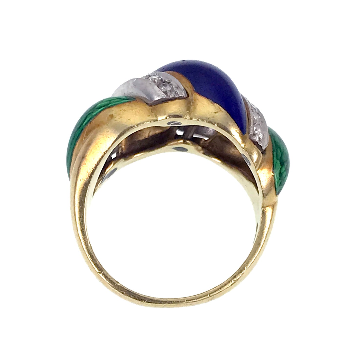 Vintage 18K, Diamond & Enamel Ring