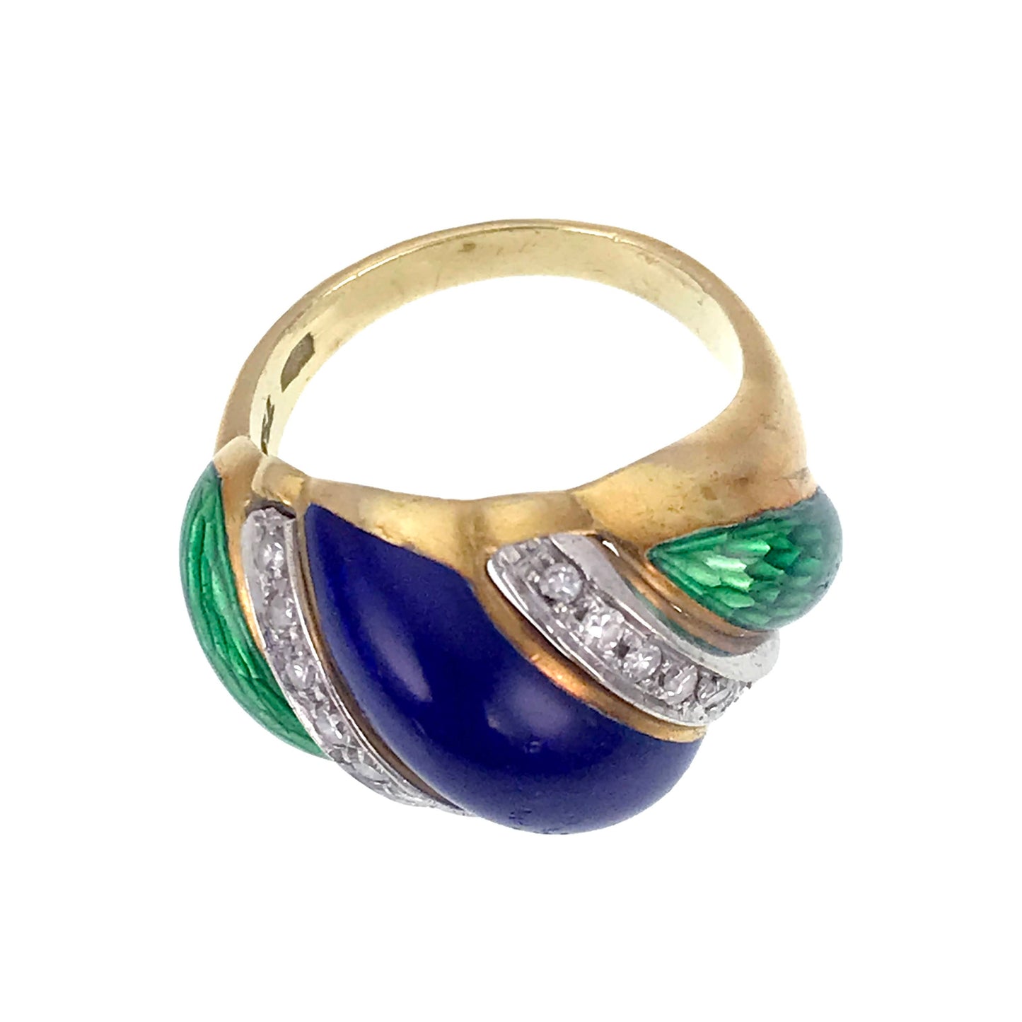 Vintage 18K, Diamond & Enamel Ring