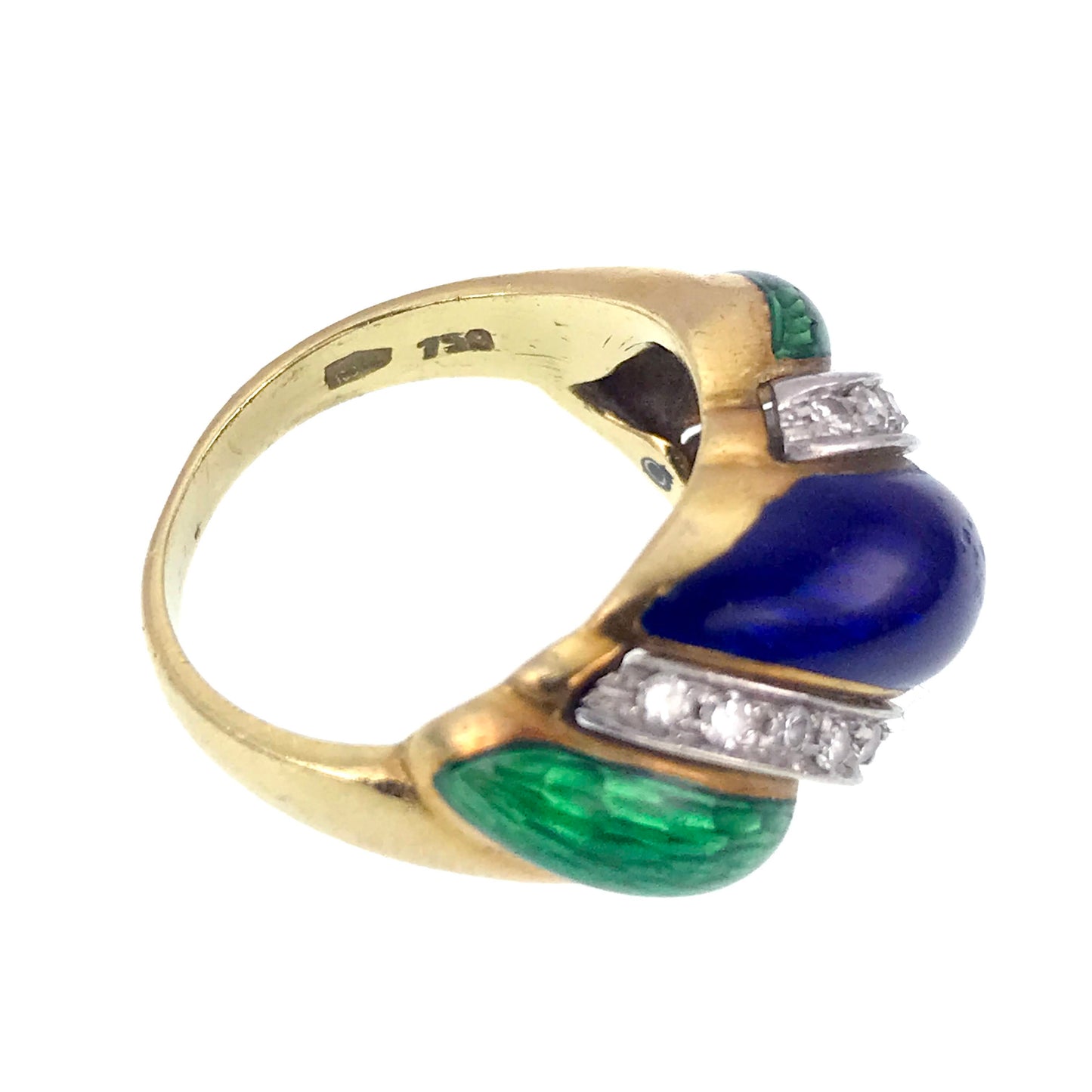 Vintage 18K, Diamond & Enamel Ring