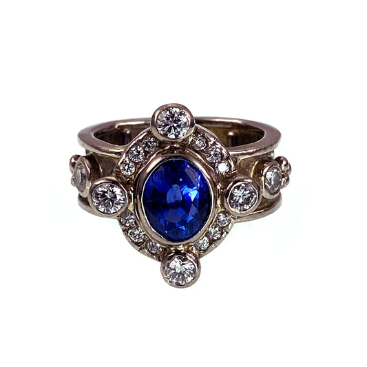 SOLD Vintage 18K, Sapphire & Diamond Ring