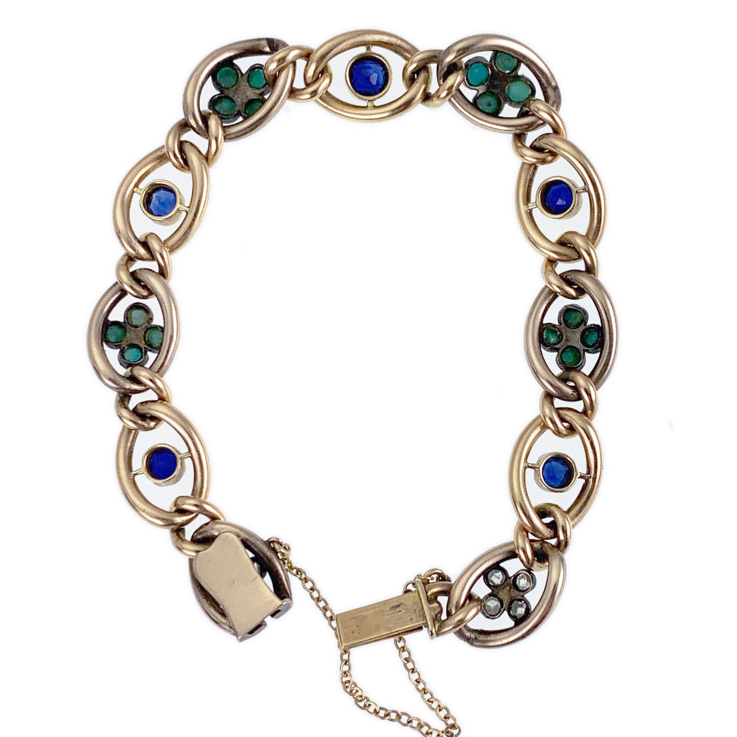 Antique 14K, Diamond, Sapphire & Turquoise Bracelet