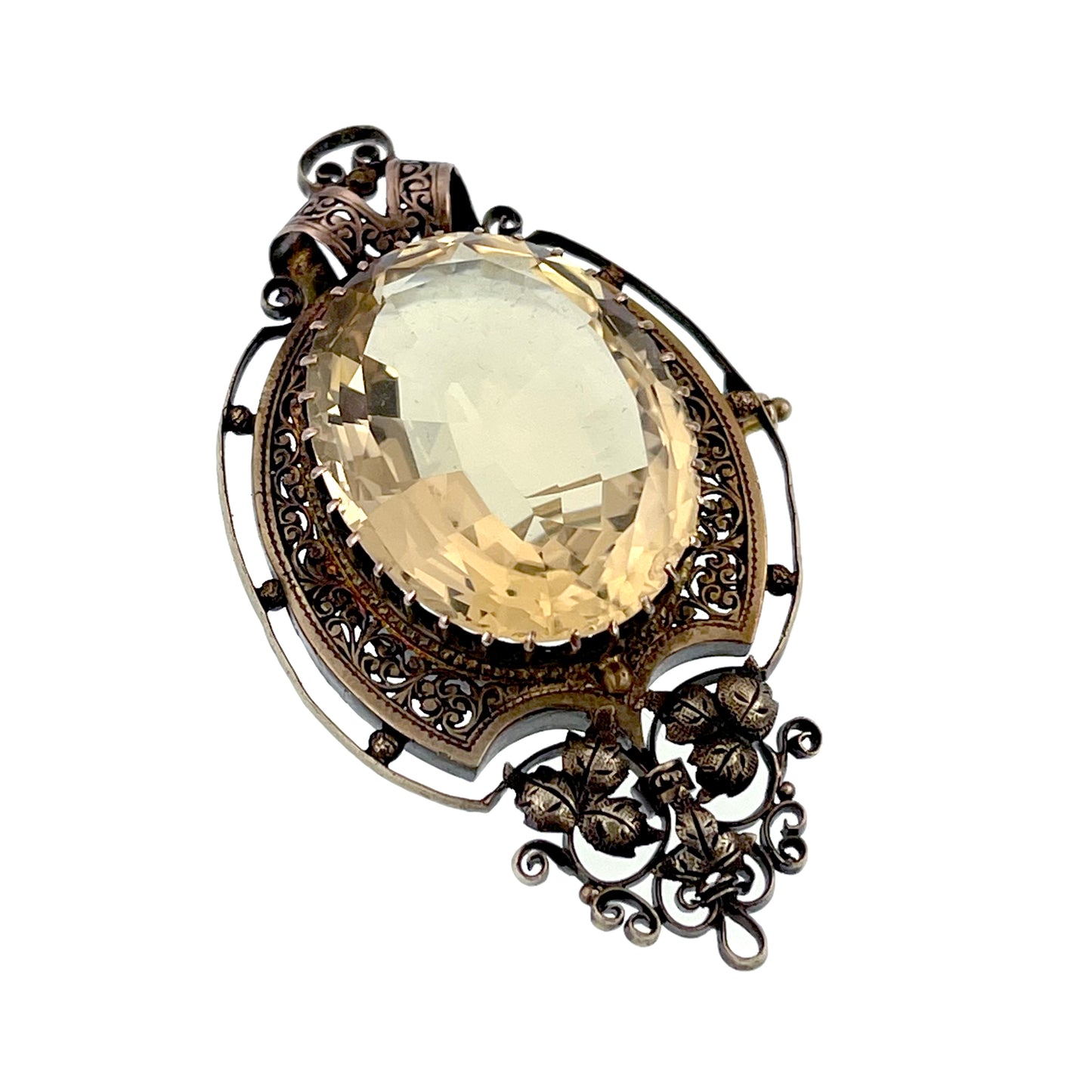 Antique Victorian 14K & Citrine Locket Back Brooch K