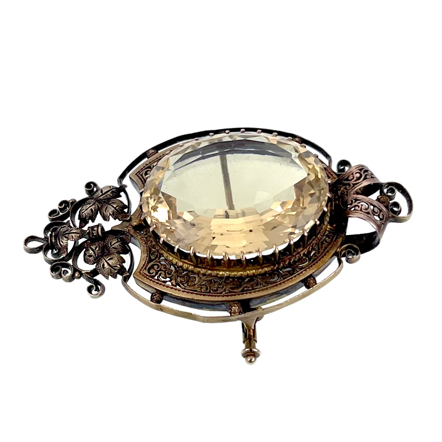 Antique Victorian 14K & Citrine Locket Back Brooch K