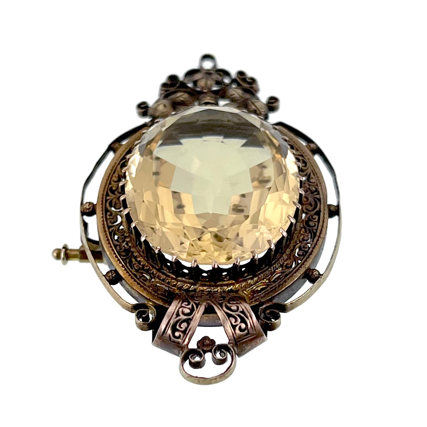 Antique Victorian 14K & Citrine Locket Back Brooch K
