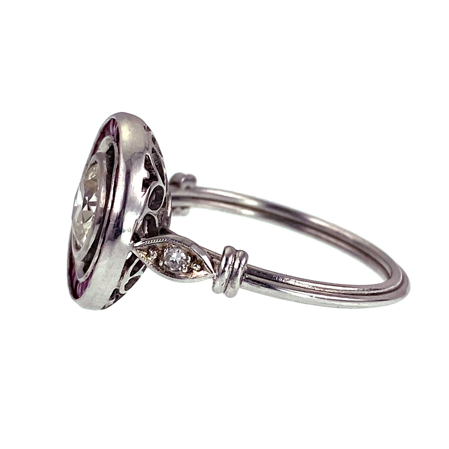 SOLD Late Deco Platinum, Diamond & Ruby Target Ring