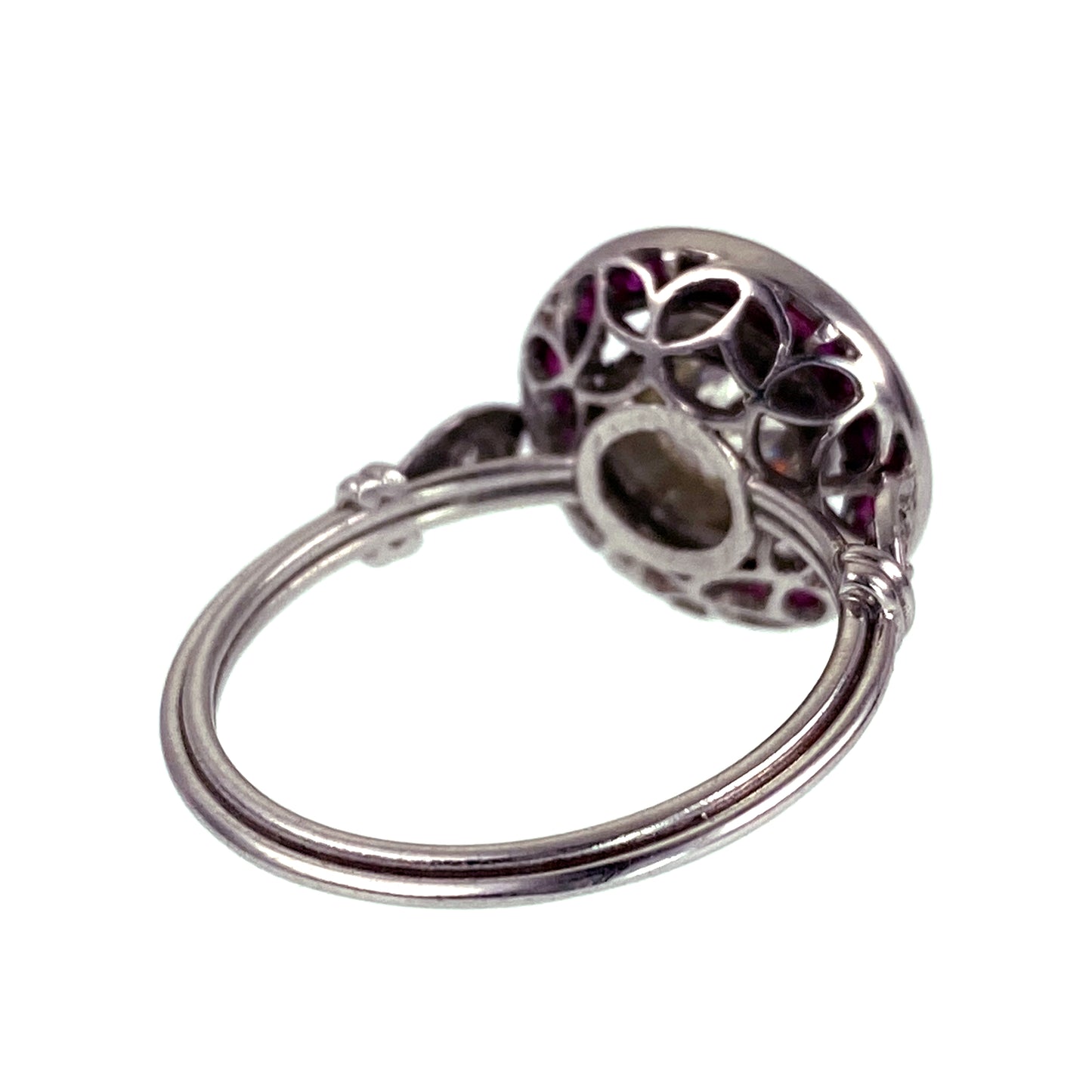 SOLD Late Deco Platinum, Diamond & Ruby Target Ring